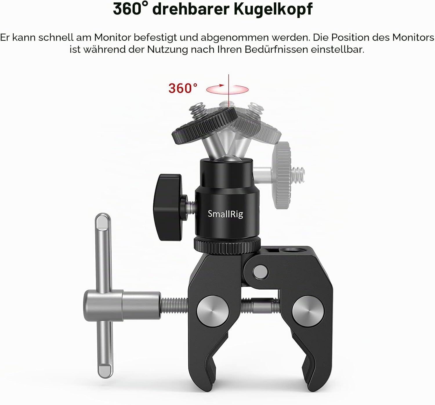 Detalle 2 de SmallRig Super Clamp Mount mit Mini-Kugelkopfhalterung und Blitzschuhadapter (1/4-Zoll) für Monitor/LED/Blitz/Mikrofone