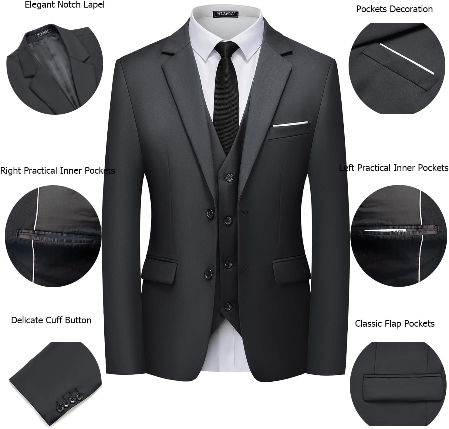 Detalle 2 de WULFUL Men's Suit Set 3-Piece