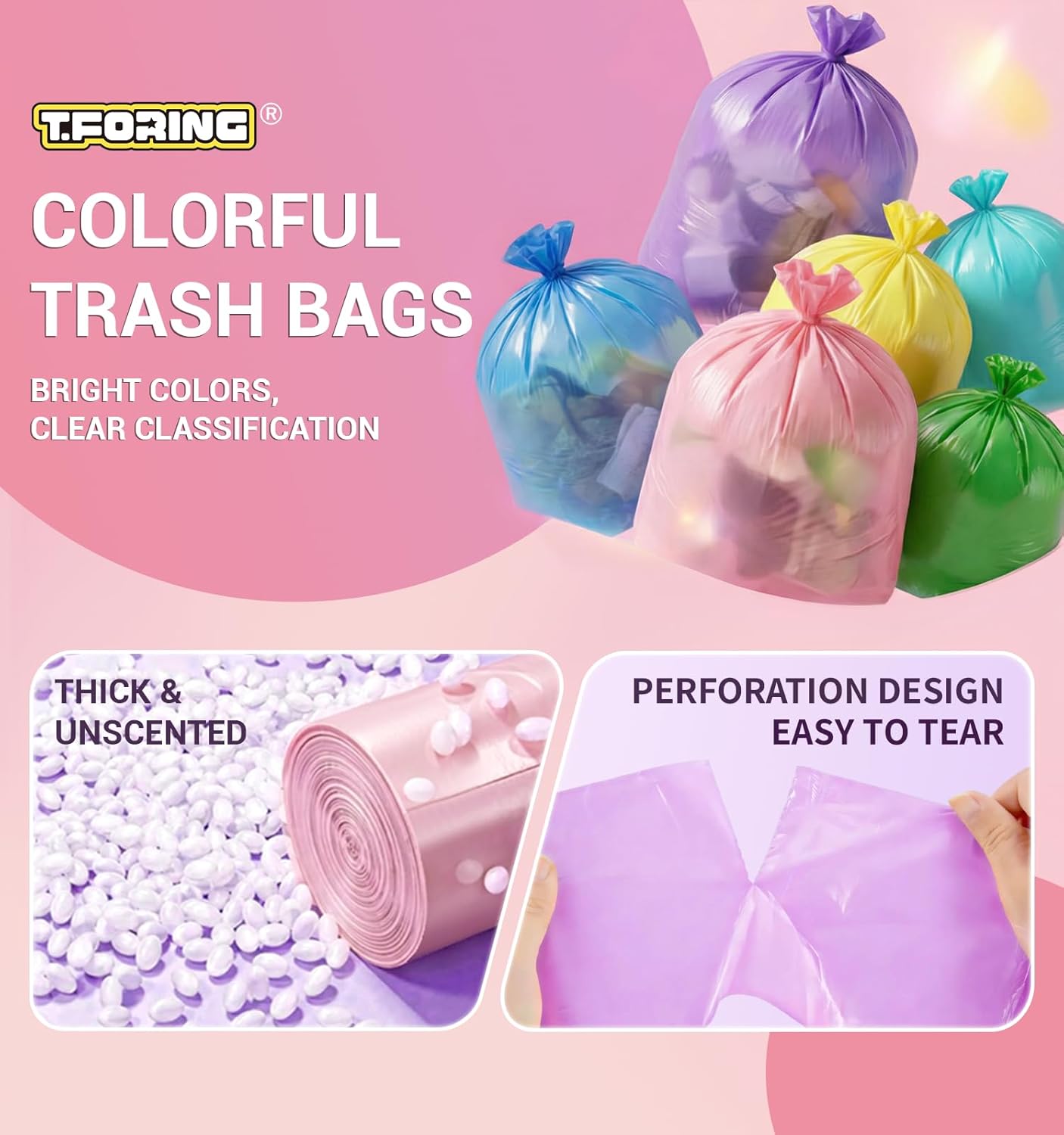 Thumbnail 1 de T.FORING 150-Count 4 Gallon Small Trash Bags (4 Gallon) — Colored, Unscented, Leak-Proof Can Liners
