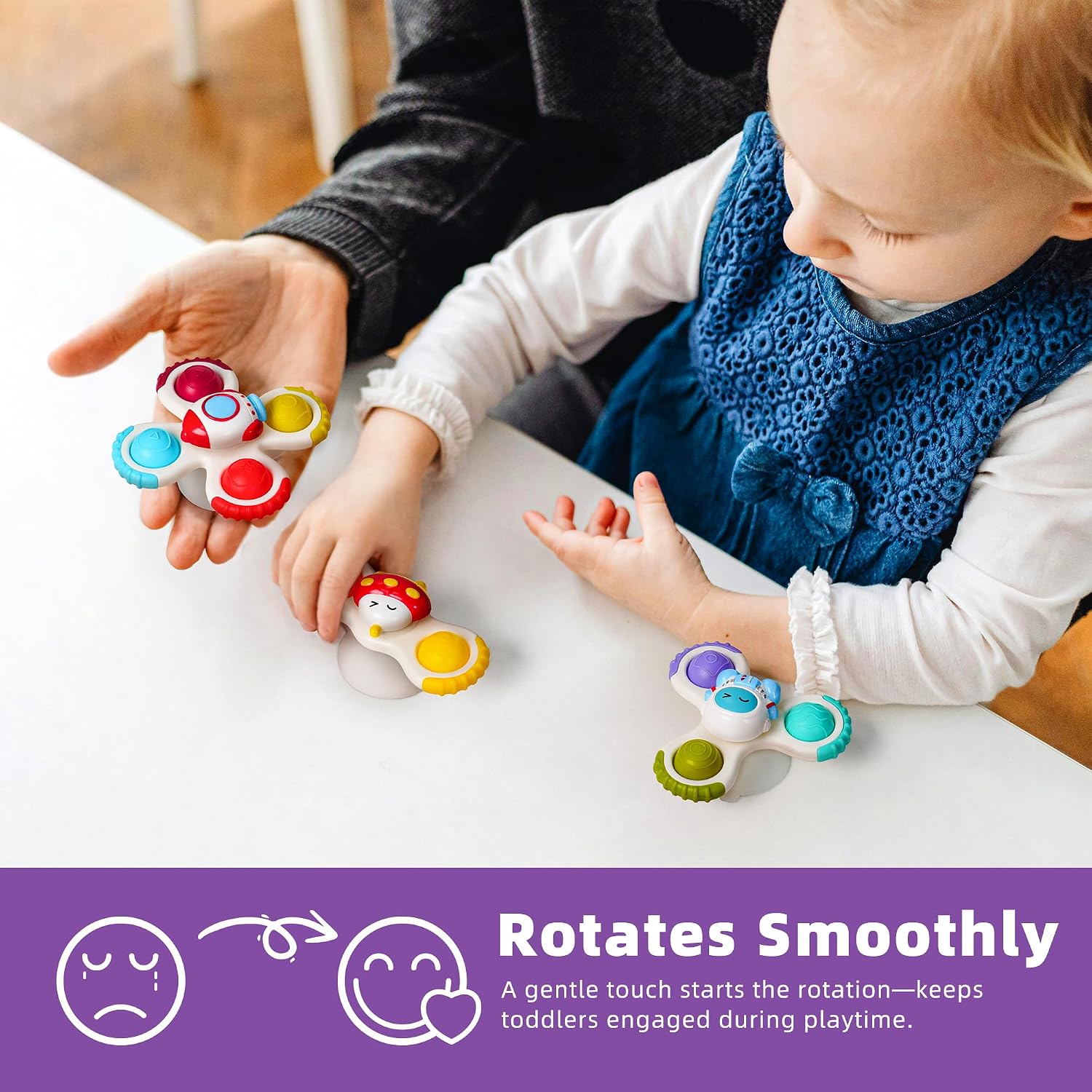 Detalle 2 de LiKee Suction Cup Fidget Spinner Toy for Toddlers, Multicolour