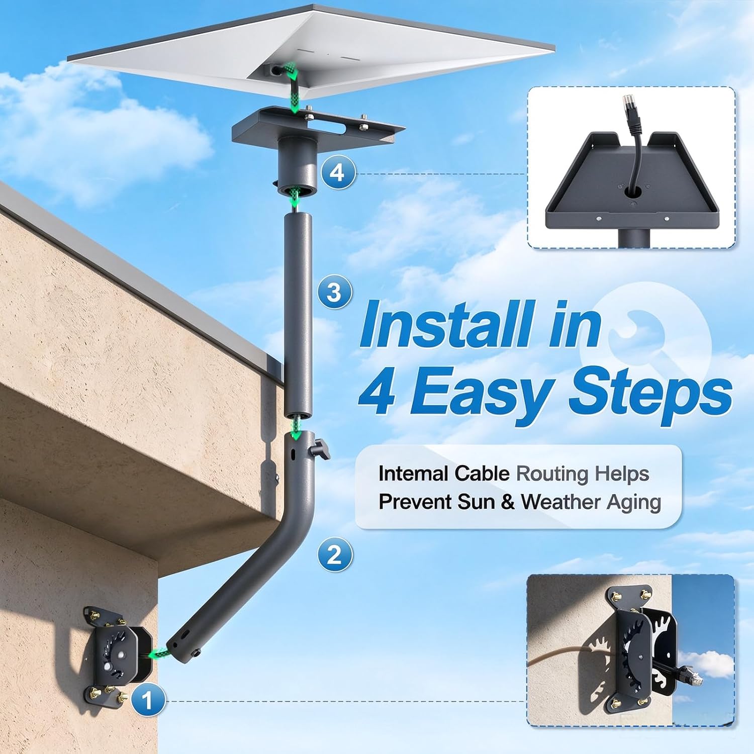 Detalle de Starlink-Compatible Satellite Mount with 30-Inch Extension