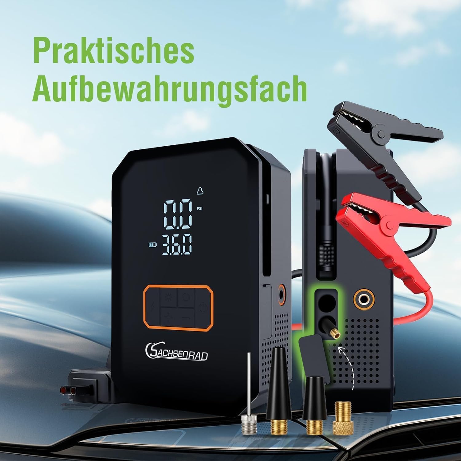 Thumbnail 1 de SachsenRAD Starthilfe Powerbank für PKW mit 12V Luftkompressor (bis 150 PSI) und 1.200A Jump Starter
