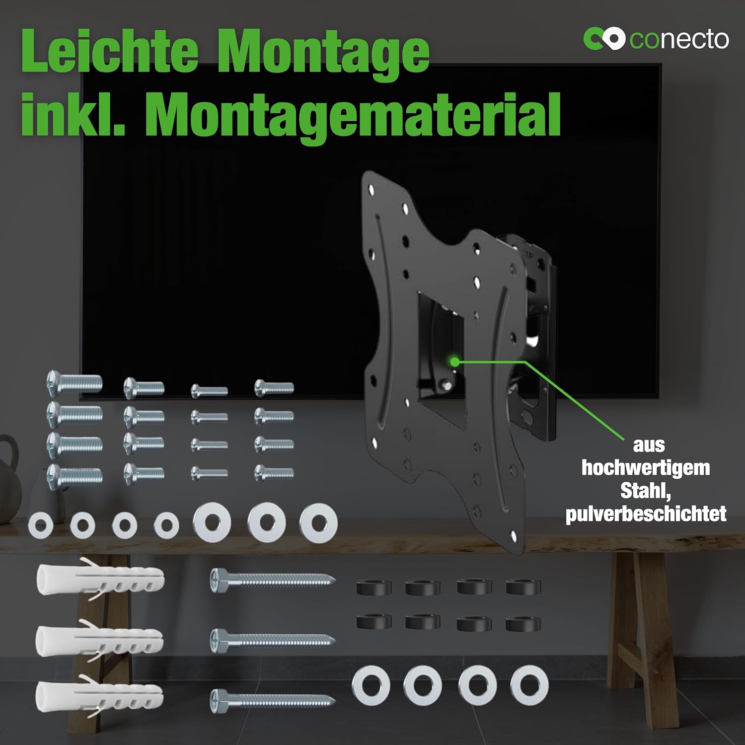 Thumbnail 5 de Support mural TV connecto universel inclinable et pivotant (VESA jusqu’à 200x200 mm), noir, 23–42 pouces