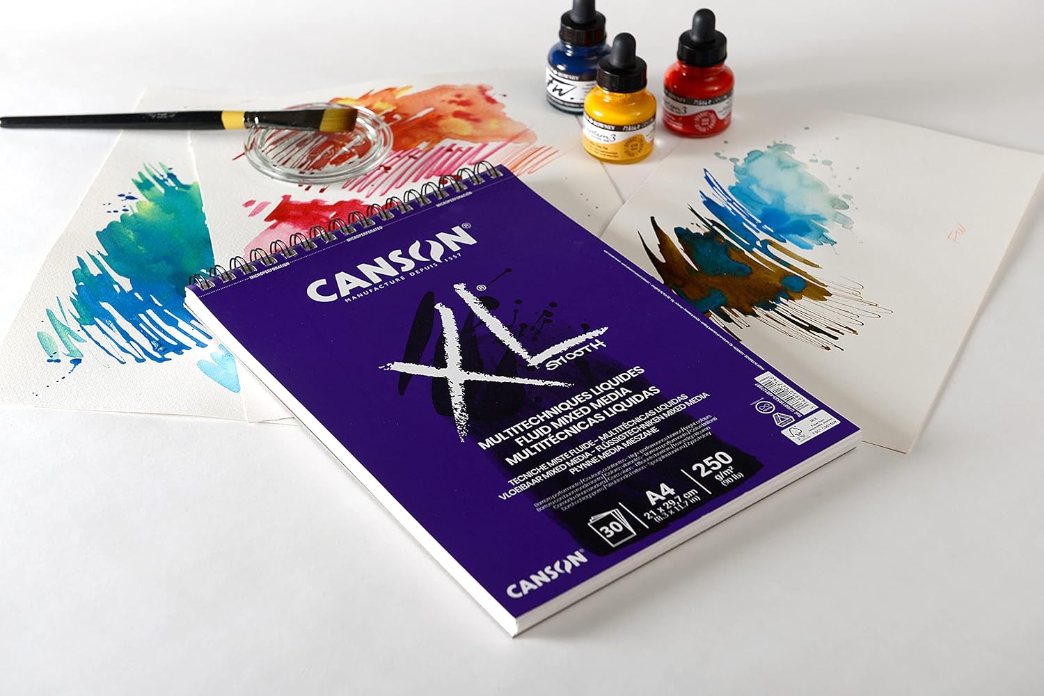 Detalle de Canson XL Fluid Mix Media: album spiralato A3 30 fogli, 250 g/m², grana liscia, extra bianco