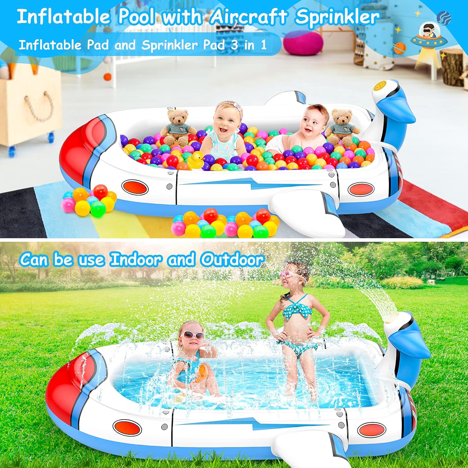 Thumbnail 1 de Kiddie Pool for Toddlers 3-in-1 Splash Pad (68 in) — Inflatable Sprinkler Water Play Mat for Kids Ages 4–8