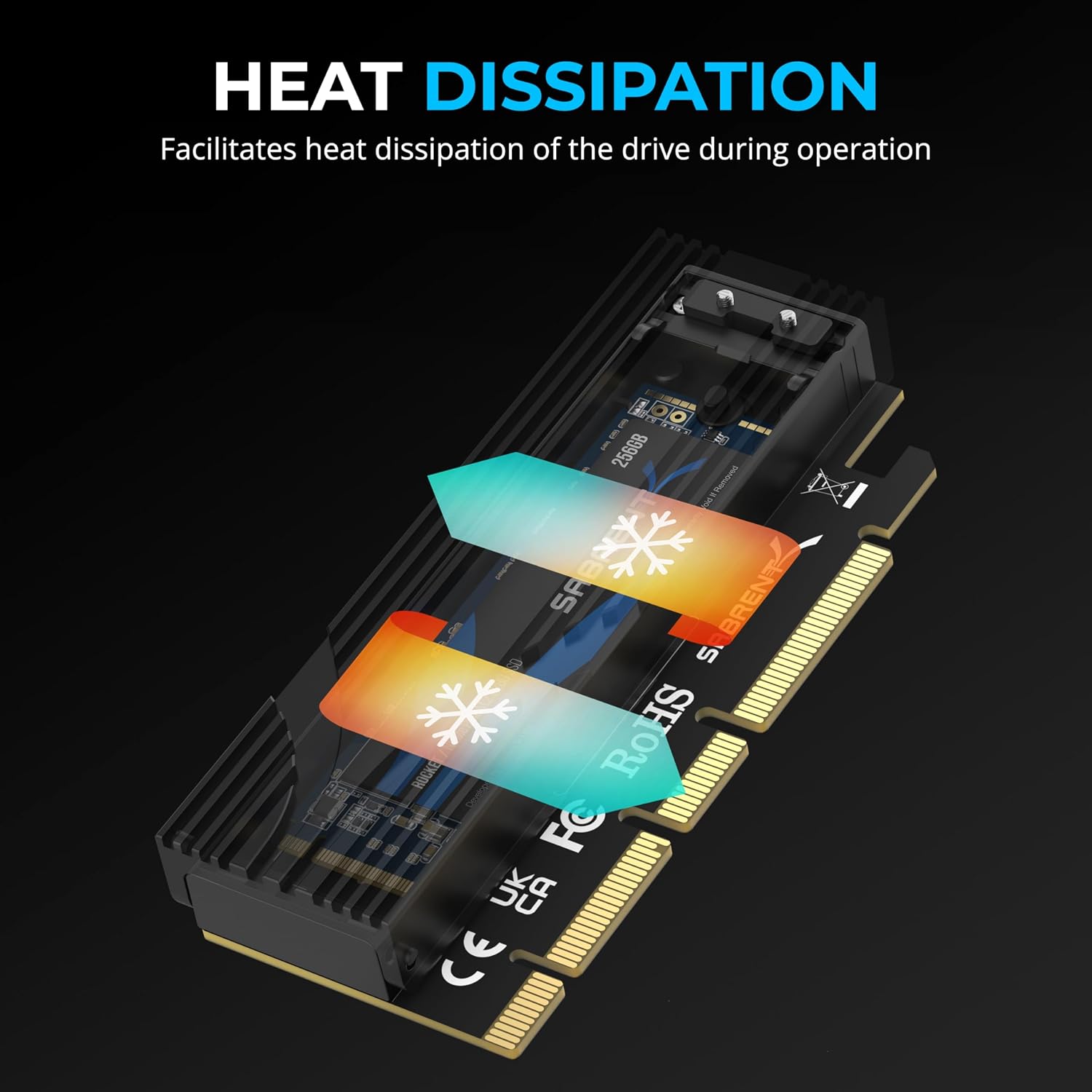 Detalle de SABRENT M.2 NVMe to PCIe x16 Adapter for Gen5 SSDs (EC-TFPE) with Aluminium Heatsink