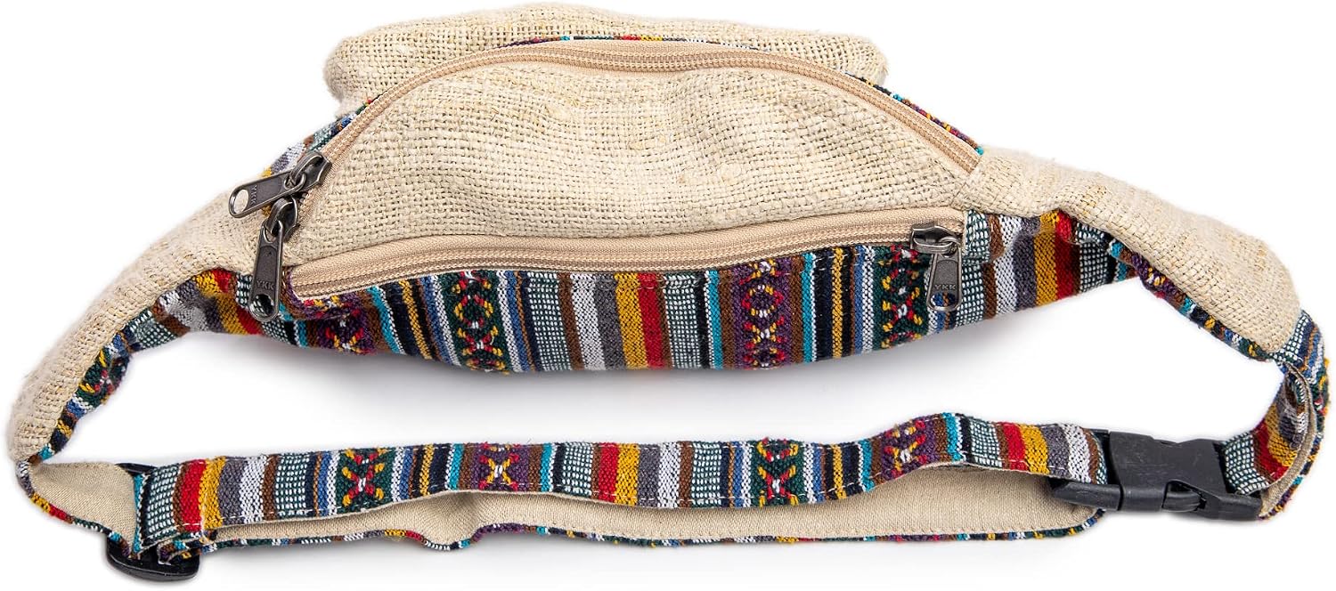 Detalle de Freakmandu Unisex Hanf Gürteltasche „Beatnik“ – verstellbare Fanny Pack zum Umhängen für Wandern, Laufen & Festival