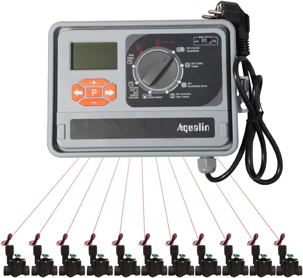 Detalle de Sistema di irrigazione automatico professionale con 11 stazioni e trasformatore UE per giardino, terreno agricolo, campo da golf