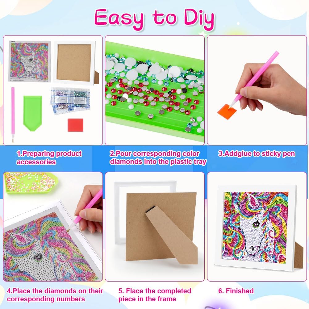 Detalle de AUAUY Diamond Painting Kit 5D con cornice in legno (tema unicorno)