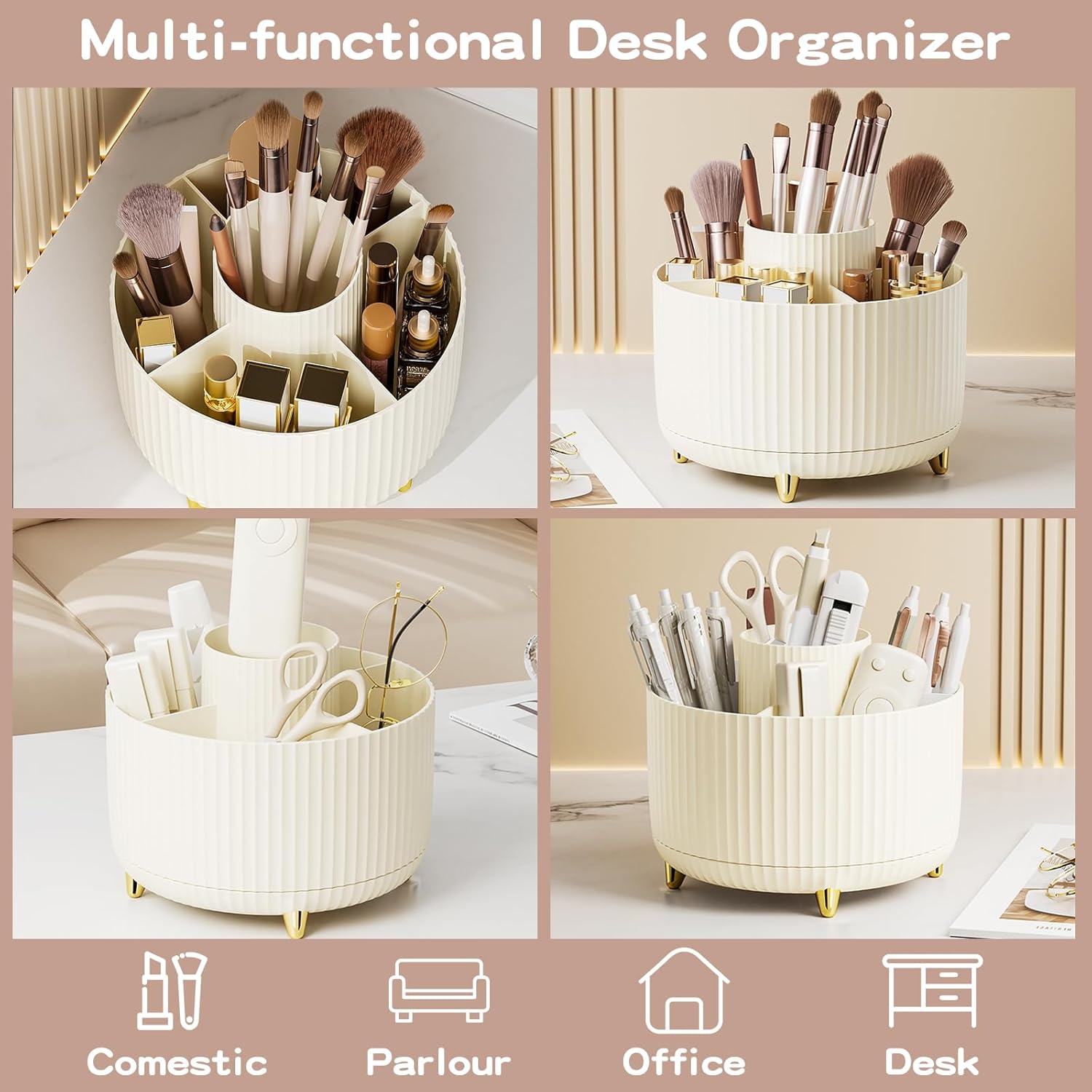 Detalle de fanado 360° Rotating Makeup Organiser – Ivory