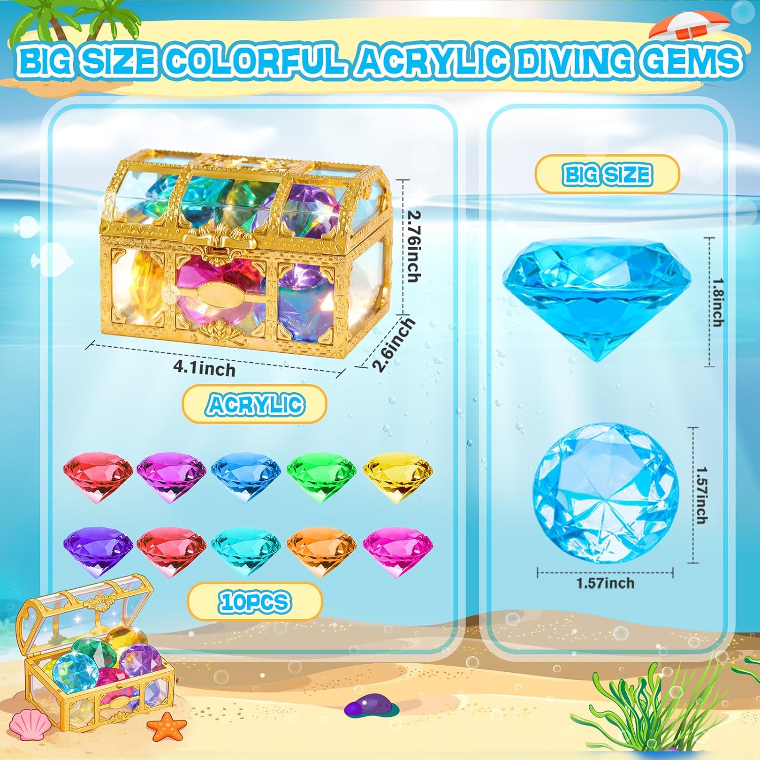Thumbnail 6 de DISHIO Large Diving Gem 10pcs Pool Toys ๐