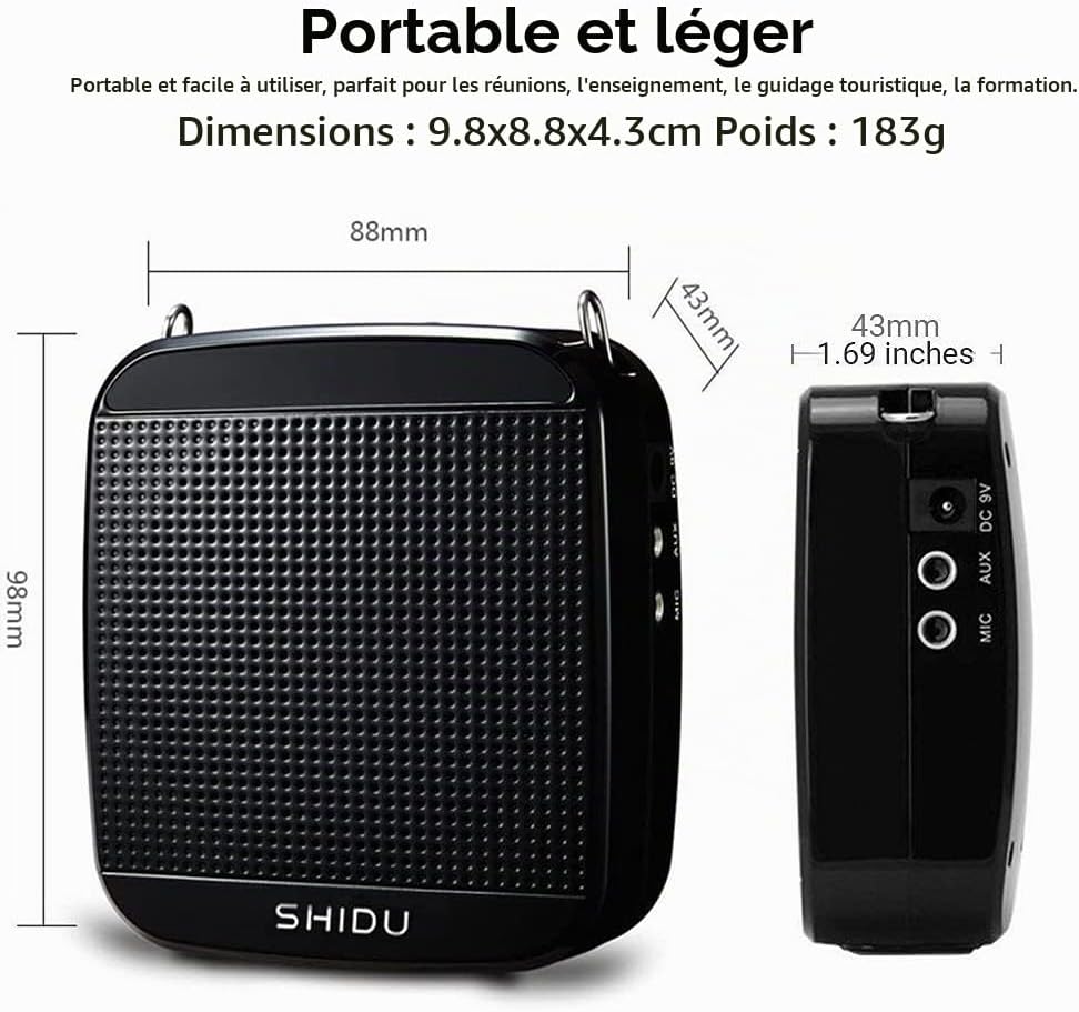 Detalle 2 de SHIDU ES-SD05 draagbare spraakversterker met microfoon, 15 W en 2000 mAh