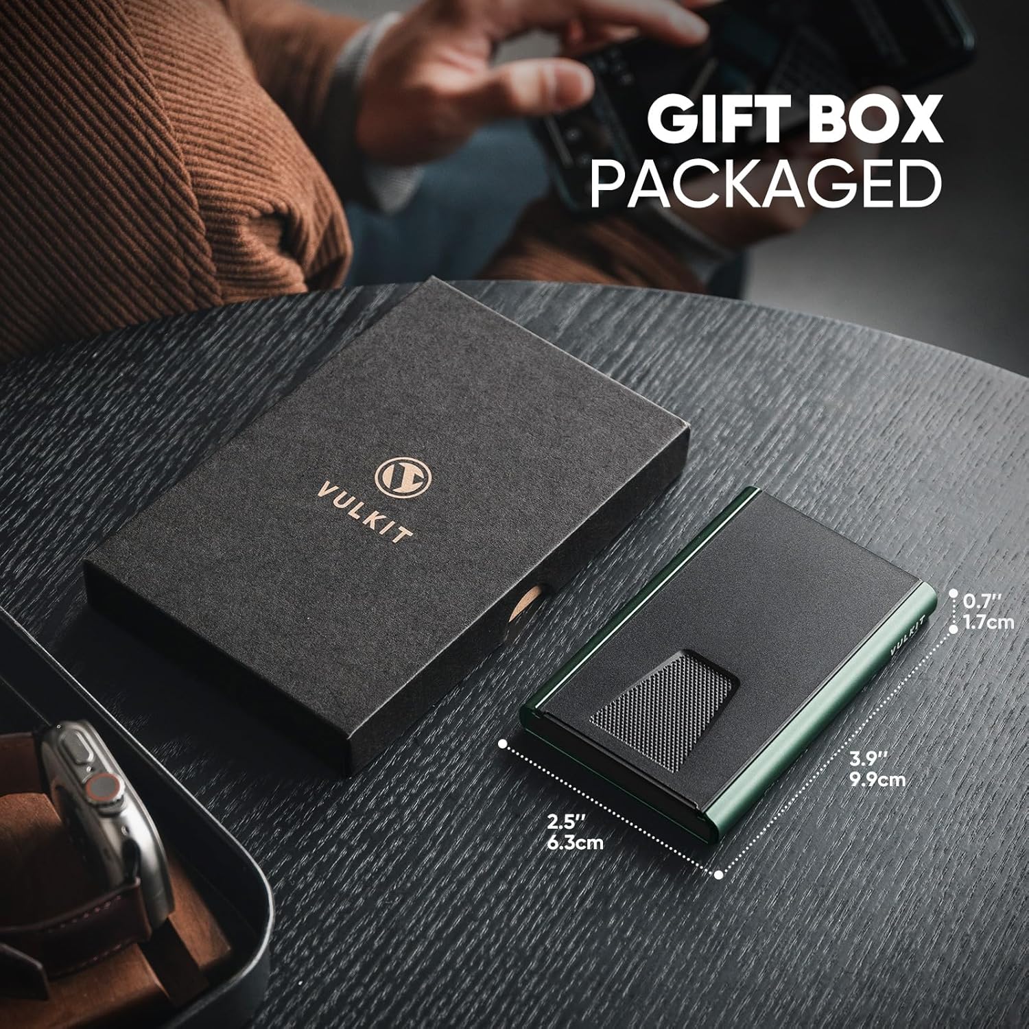 Thumbnail 5 de VULKIT Slim Aluminium Credit Card Holder (RFID blocking) with Pop-Up Wallet Design, Green