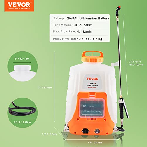 Thumbnail 6 de VEVOR Pulvérisateur Électrique à Dos 16 L, 12 V 8 Ah, 6,2 Bar, 8 buses – Puissance et confort pour le jardin et le nettoyage