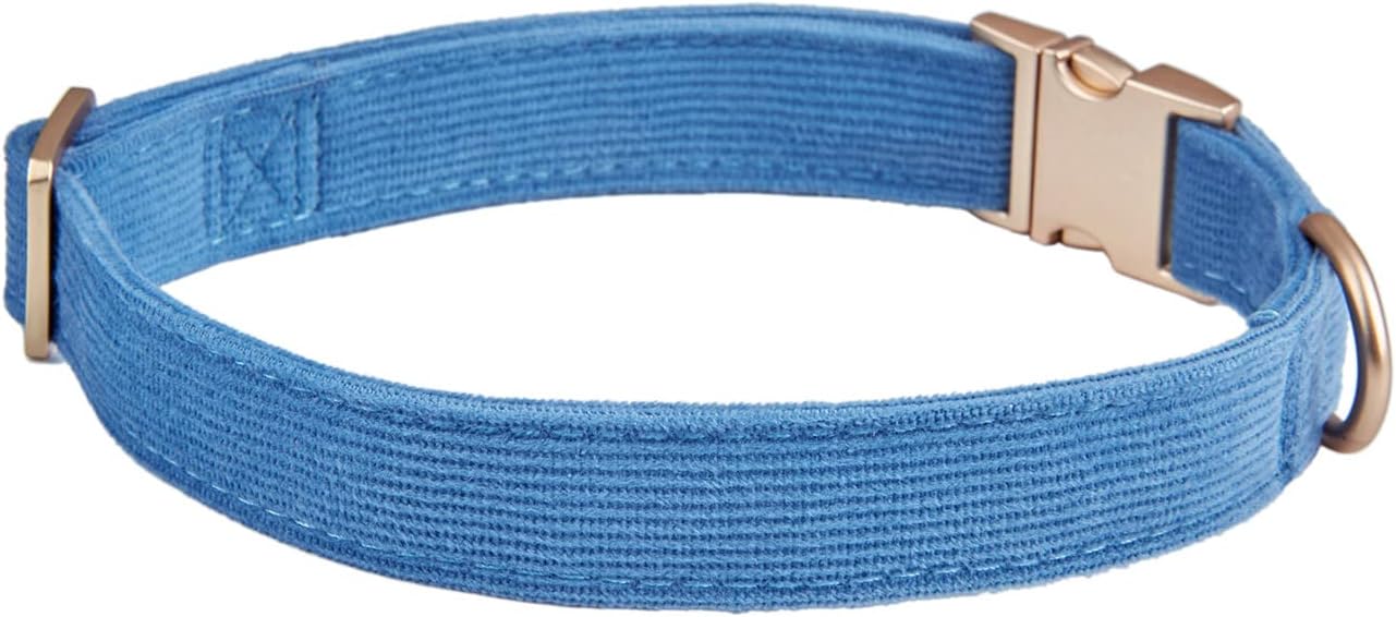 Thumbnail 1 de Petiry Soft Dog Collar with Safety Metal Buckle – Adjustable Corduroy Collar for Large Dogs (Blue, 40–66 cm)