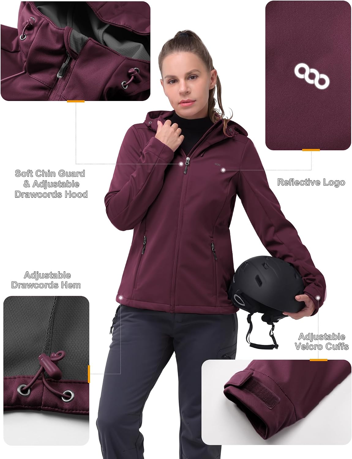 Detalle de 33,000ft Damen Softshelljacke – Wasserdichte, winddichte Funktionsjacke mit Kapuze