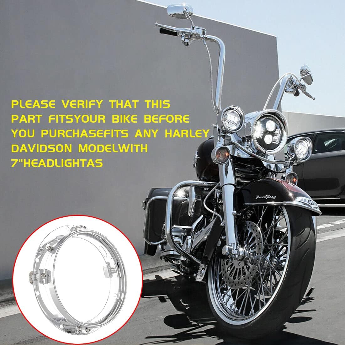 Detalle 2 de SKUNTUGUANG 7-inch round LED projector headlight trim ring mounting bracket (chrome)