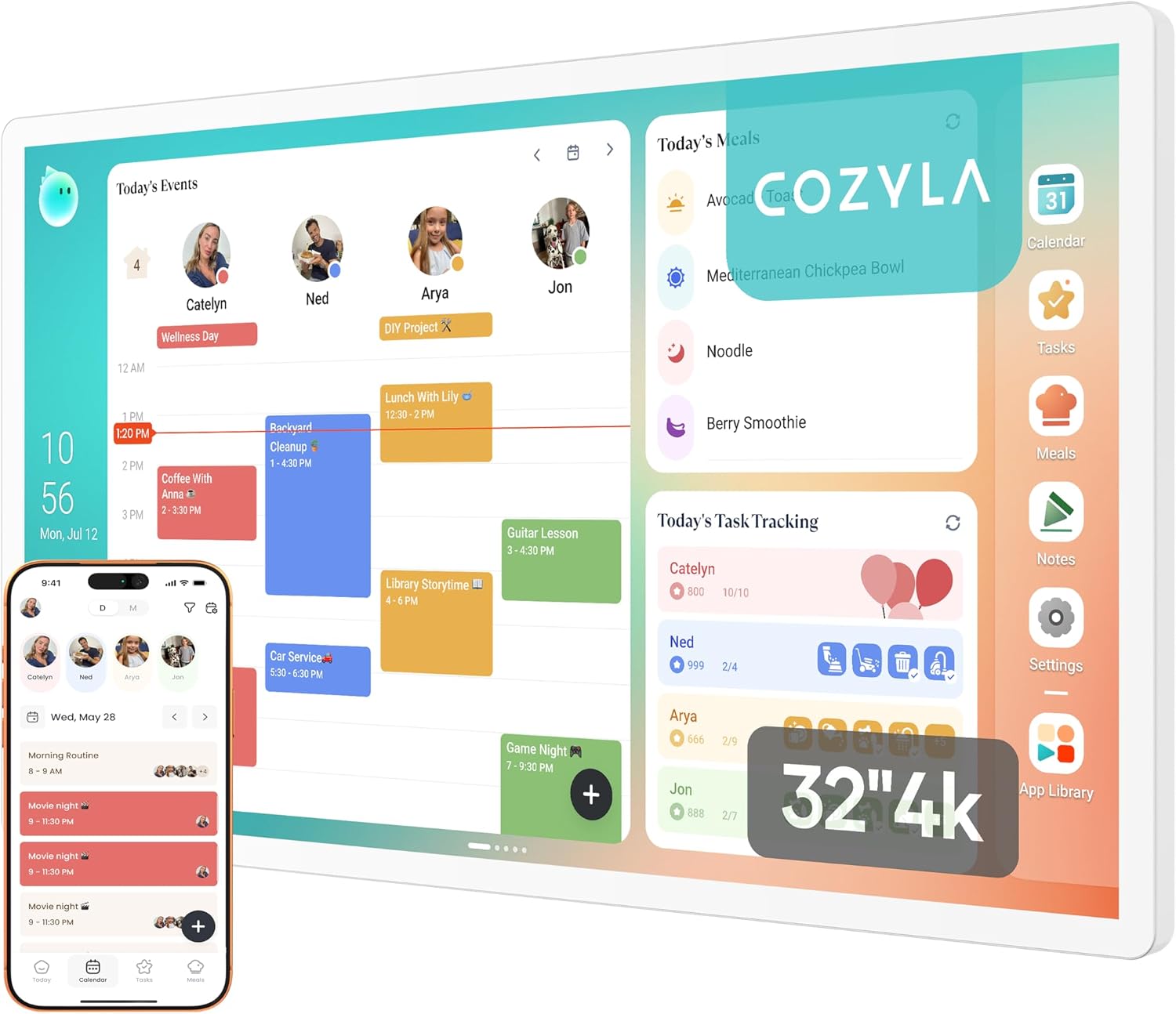 Cozyla Calendar Plus 2: 32" 4K UHD Digital Wall Calendar with Chore & Meal Planner