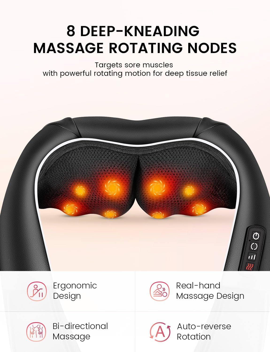 Detalle de Masseur dos et cervicales avec chaleur - Shiatsu 8 têtes 3D