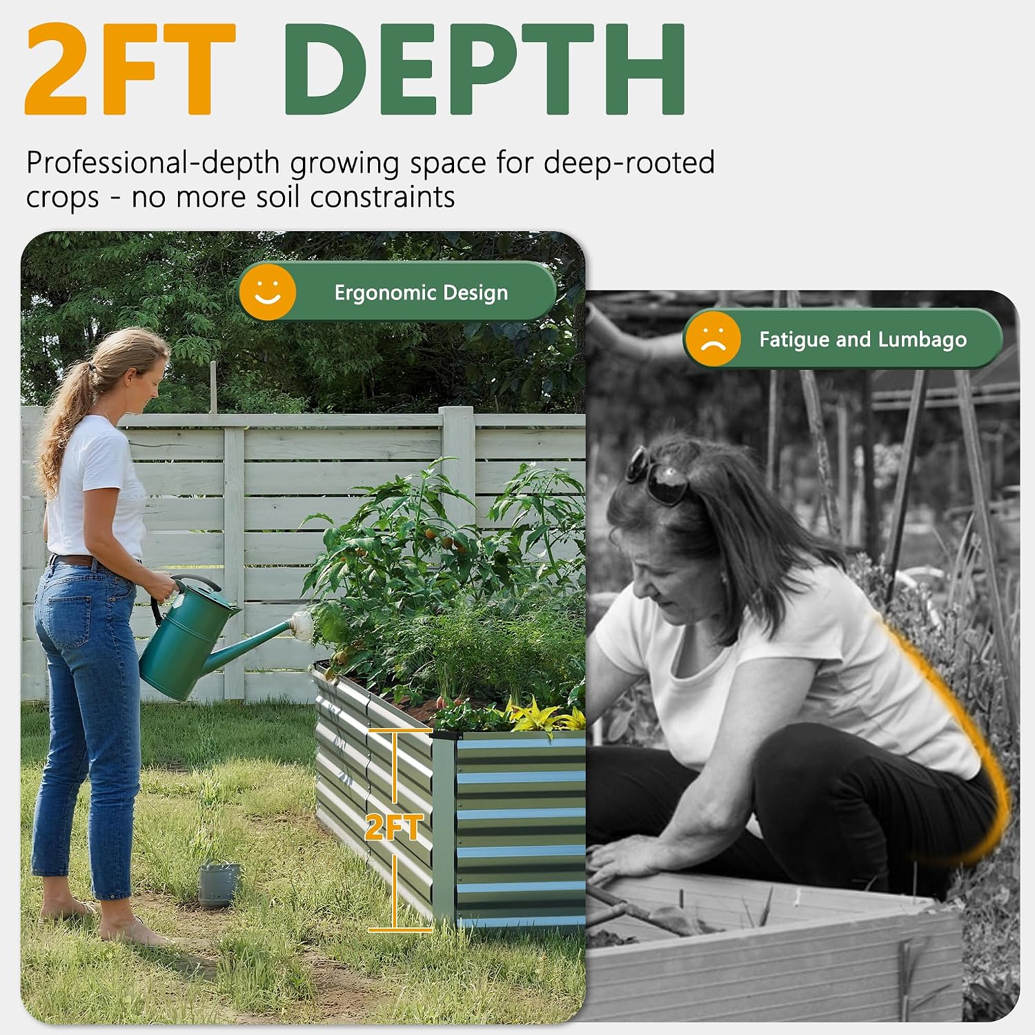 Detalle de FOOWIN 8x4x2ft Galvanized Steel Raised Garden Bed, 478-Gallon Capacity
