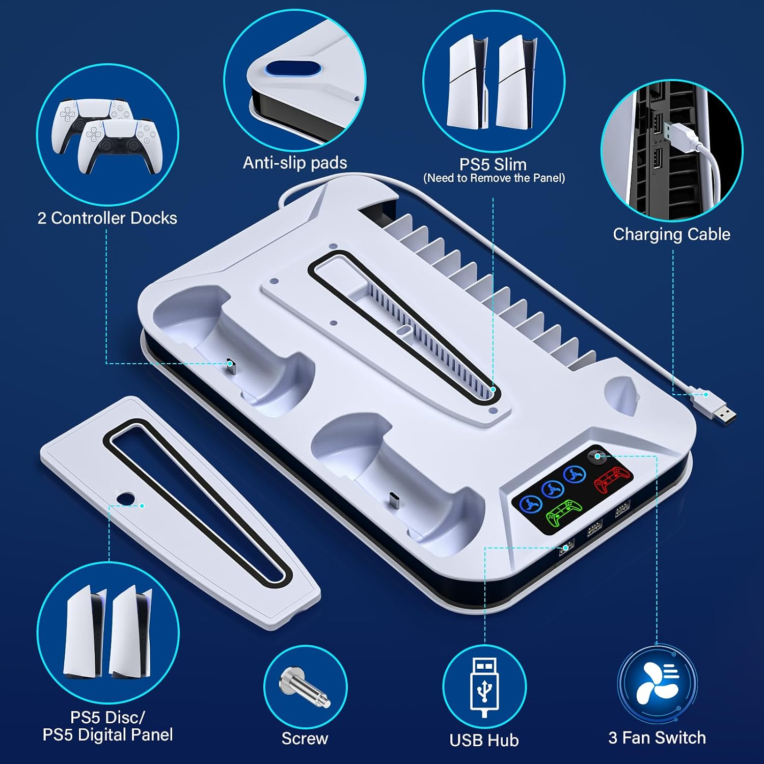 Thumbnail 6 de ZRZLMVP PS5 Cooling Station Stand with Dual Controller Charging | White