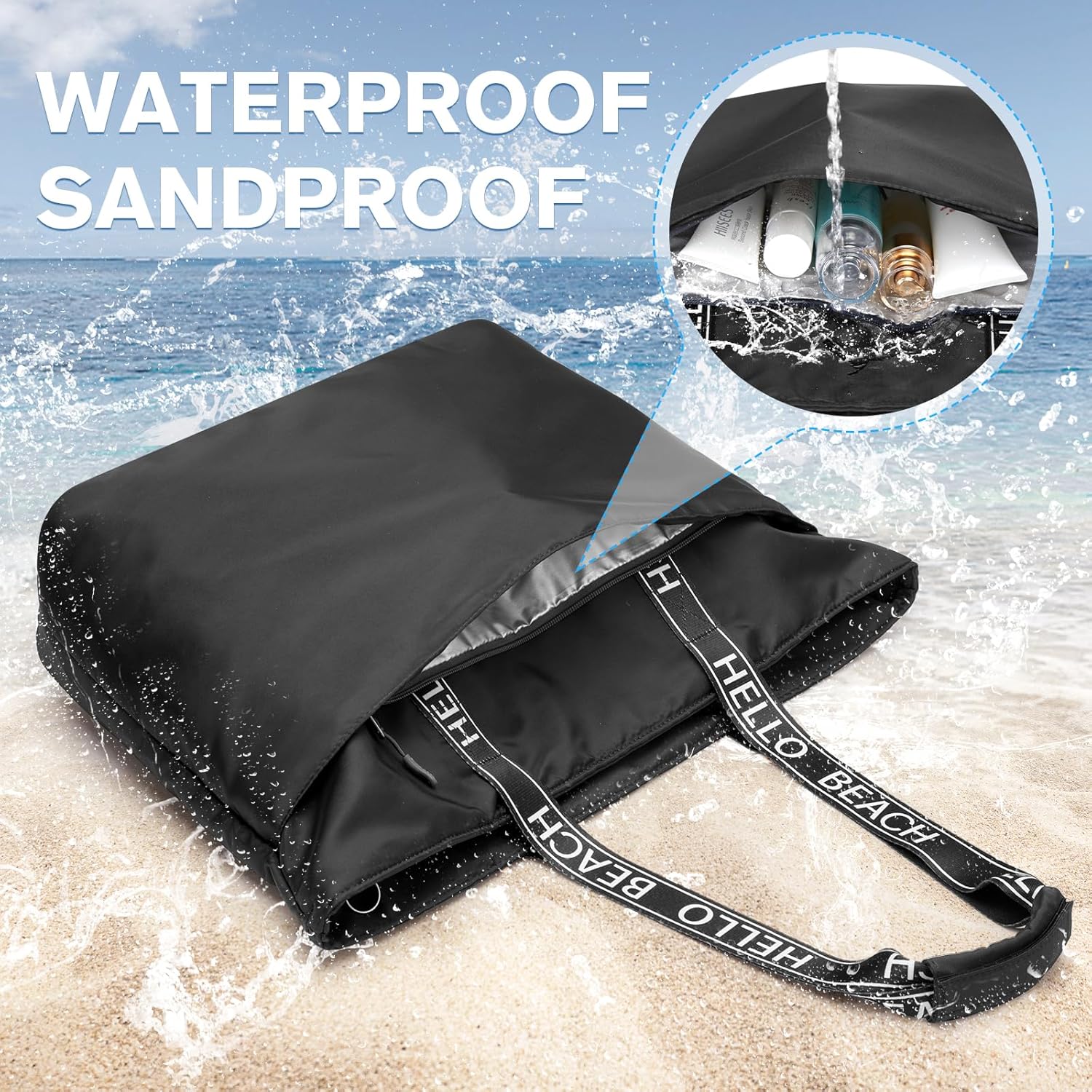 Detalle de G4Free 30L/50L Waterproof Beach Bag for Women – Large Capacity Sport Tote with Wet Compartment