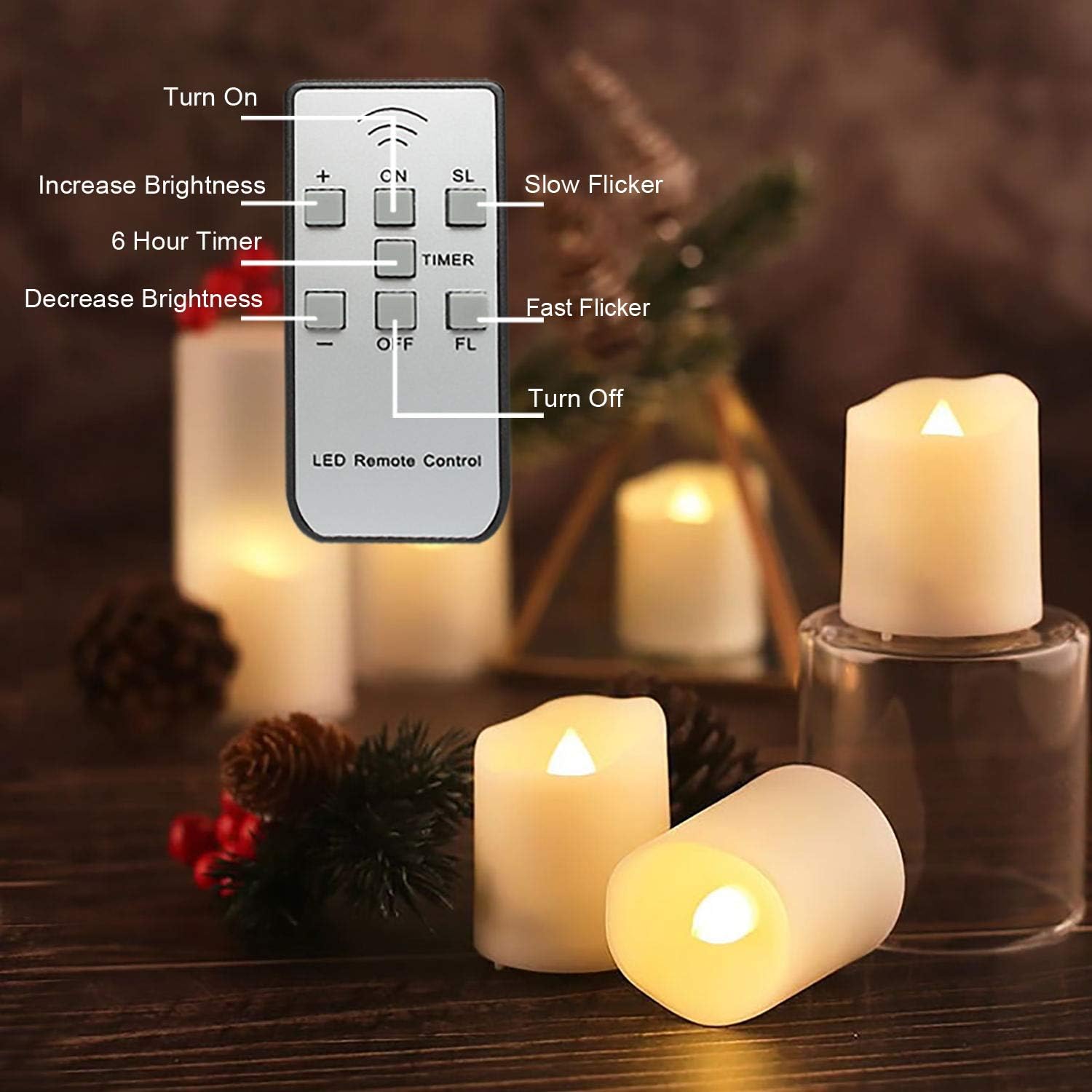 Detalle de Rechargeable LED tealights with remote, 6-pack