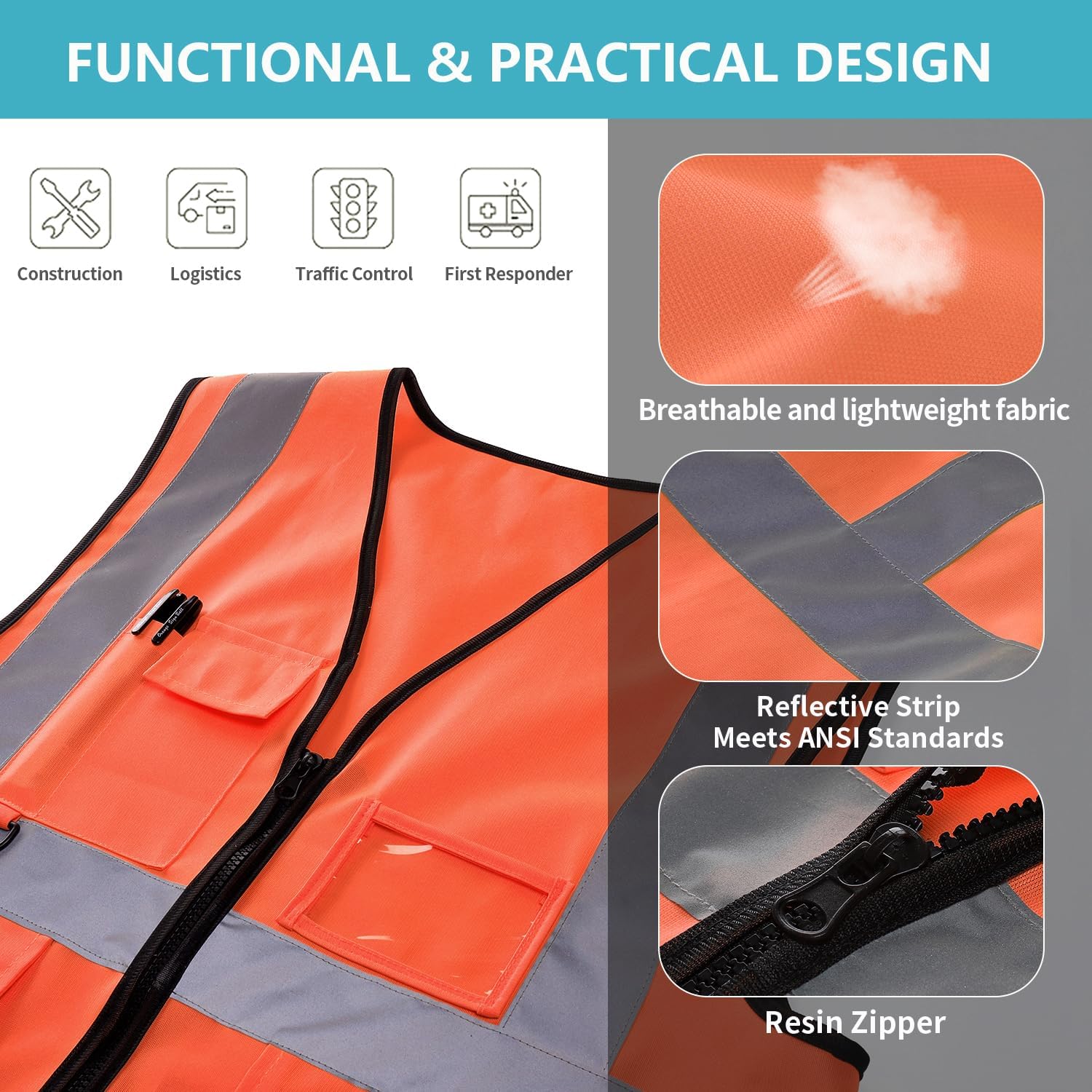 Thumbnail 3 de YUANVEST Hi Vis Vest for Men and Women with 5 Pockets – 360° Reflective Safety Vest