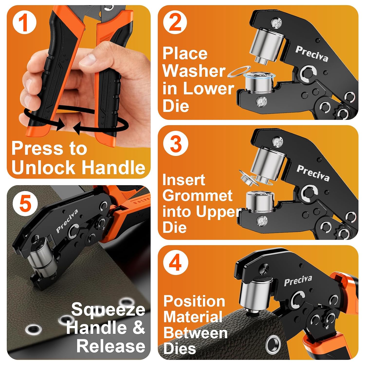 Thumbnail 4 de Preciva Pince à Œillet avec 400 pièces 6+10 mm – Kit professionnel et coffret