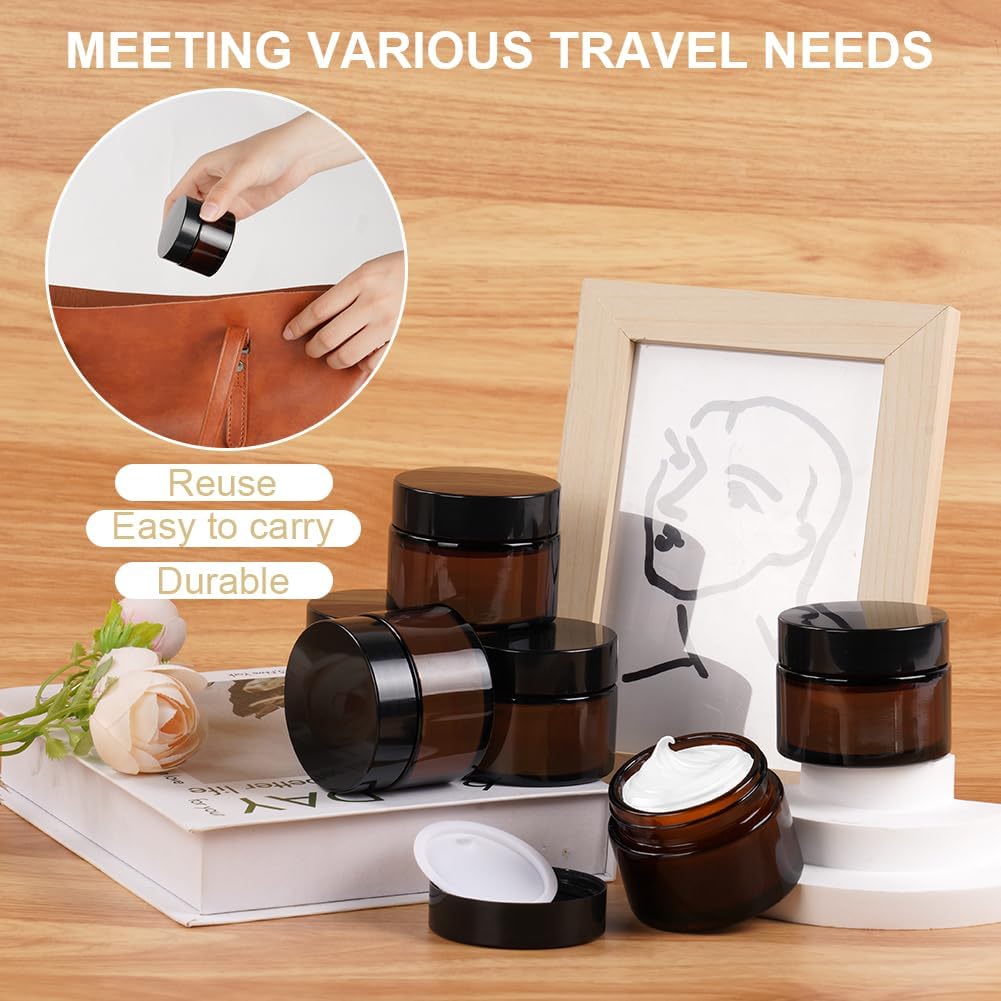 Detalle de HOTUT Pot de Crème Vide en Verre – Lot de 6 pots 30 ml, verre amber et étanche pourCosmétiques en voyage