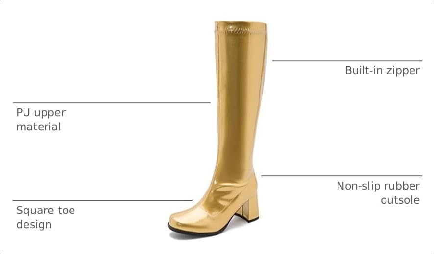 Detalle de Heiyom Women's Gogo Boots, Knee-High Square-Toe Boots with Chunky Heel