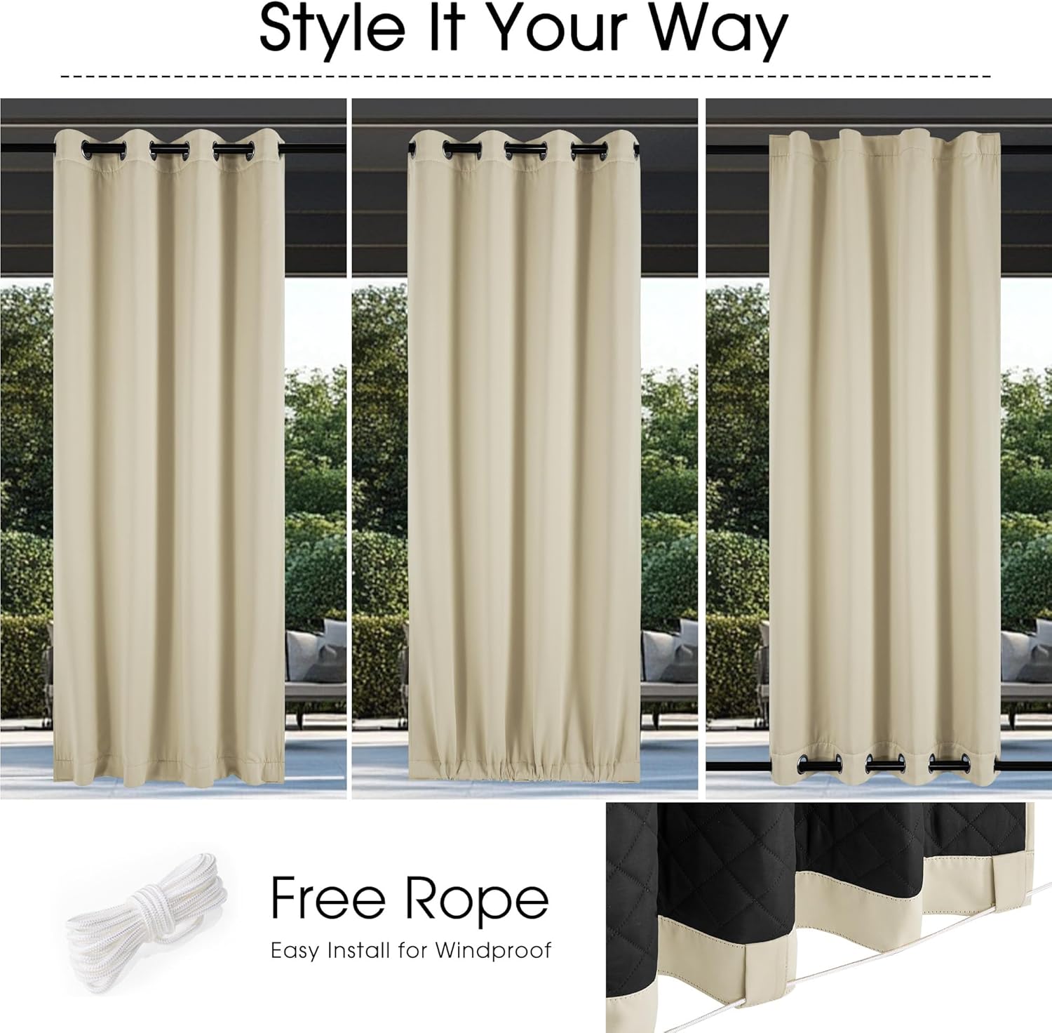 Thumbnail 1 de NICETOWN Outdoor Thermal Curtains (2 Panels, 52W x 84L) for Winter – Waterproof, Windproof, Fade-Resistant