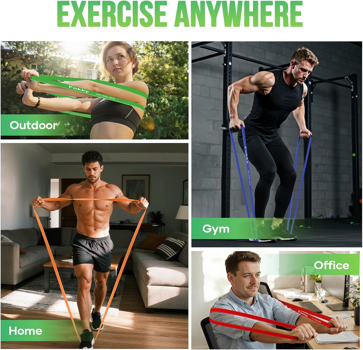 Thumbnail 5 de Fokky Resistance Bands Widerstandsbänder-Set (4 Stufen) inkl. Türanker, Übungsposter & Tragetasche
