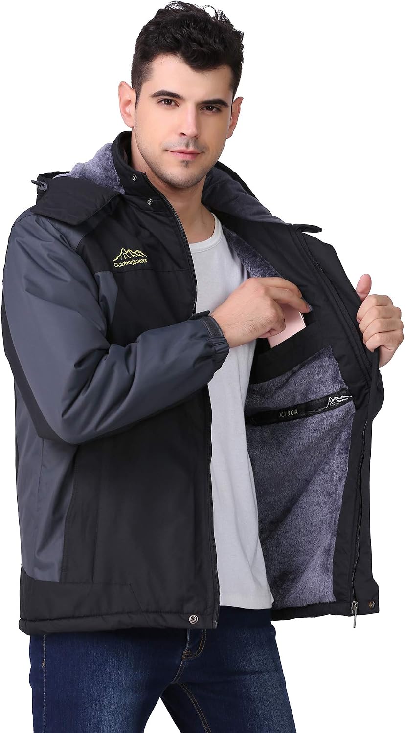 Detalle 2 de R RUNVEL Men's Waterproof Fleece Jacket with Detachable Hood
