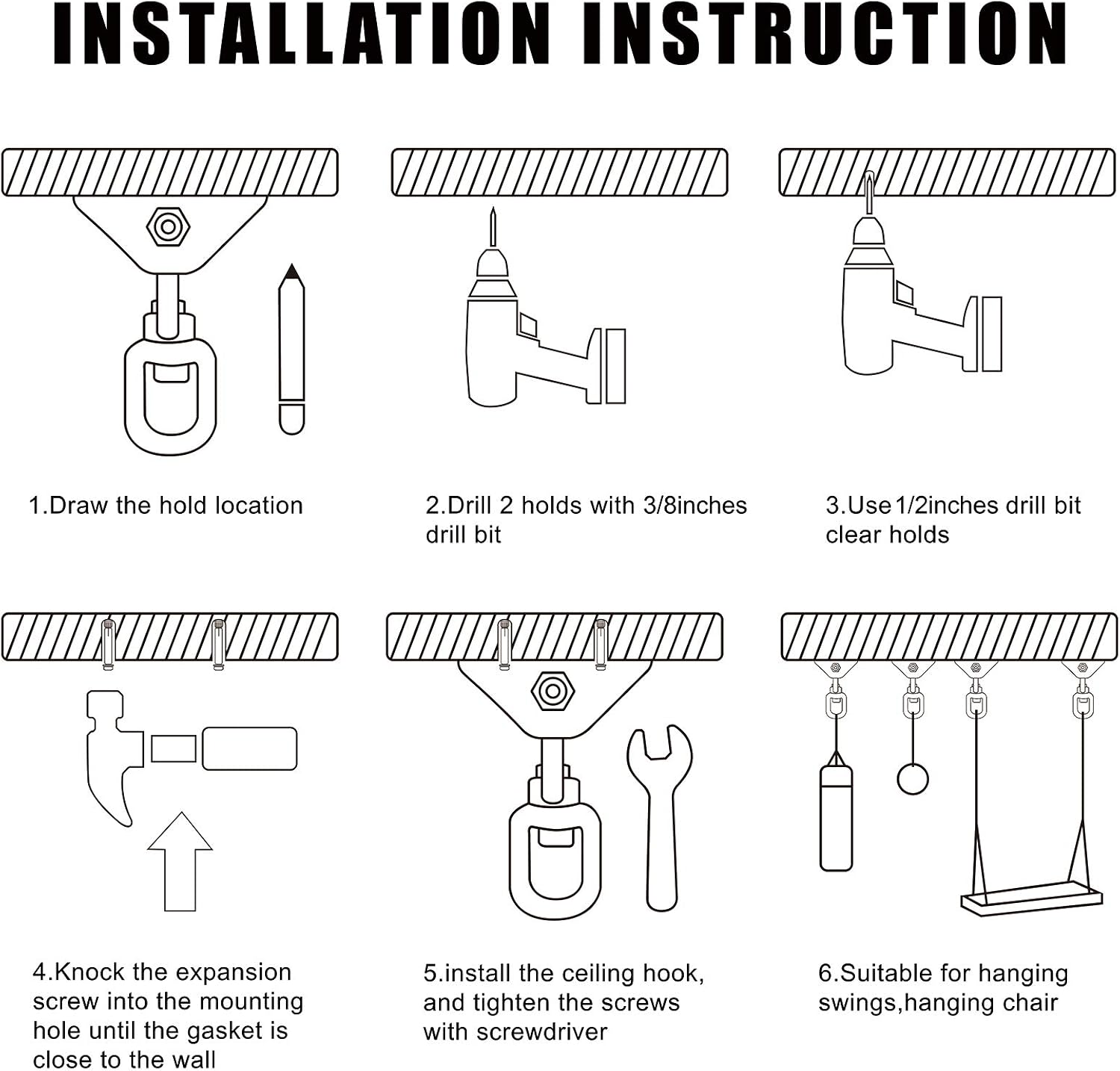 Detalle 2 de Aisto 304 Heavy-Duty Swing Hangers, 360° Swivel, Stainless Steel, 2-Pack