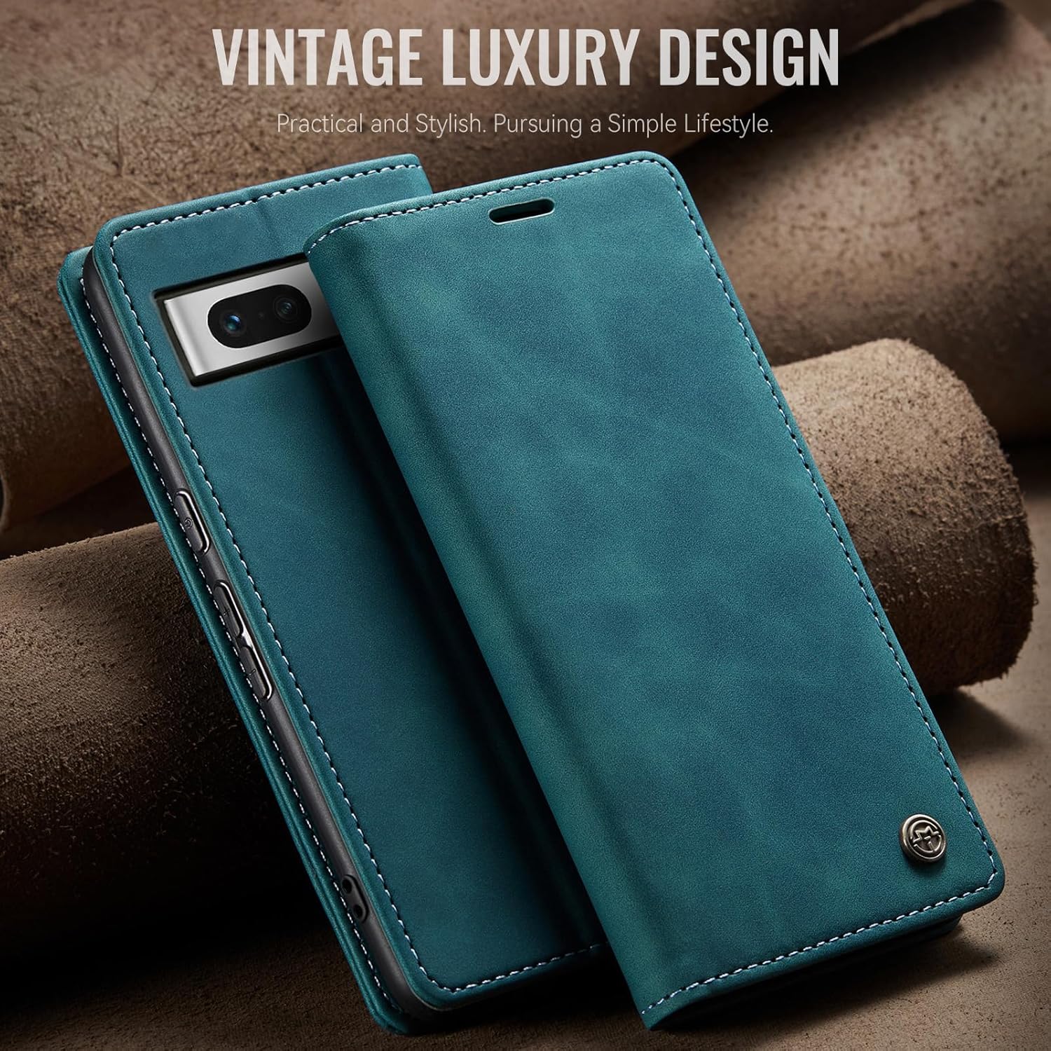 Thumbnail 6 de Azororo Handyhülle für Google Pixel 7 5G – Flip-Case aus PU-Leder mit Magnet, Kartenfach & Standfunktion (Blaugrün)