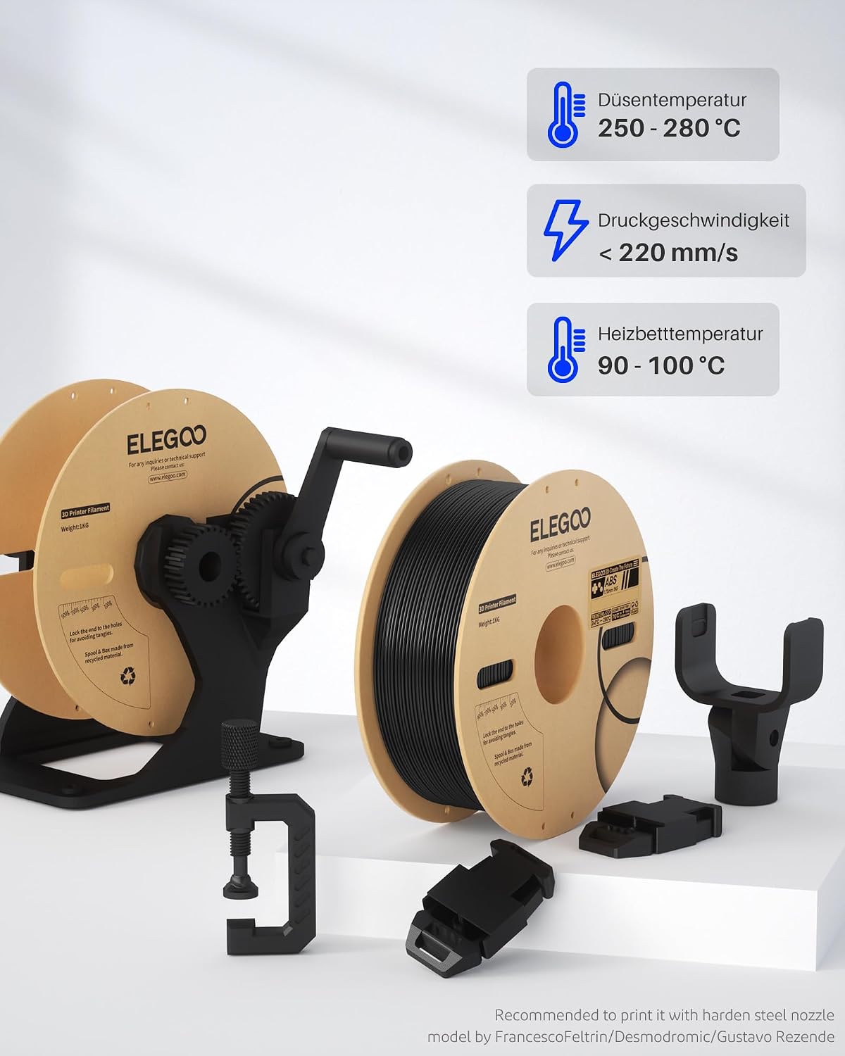 Detalle 2 de ELEGOO ABS Filament 1,75 mm (Weiß) 1 kg – schlagfest, hitze- und wasserbeständig für stabile 3D-Teile