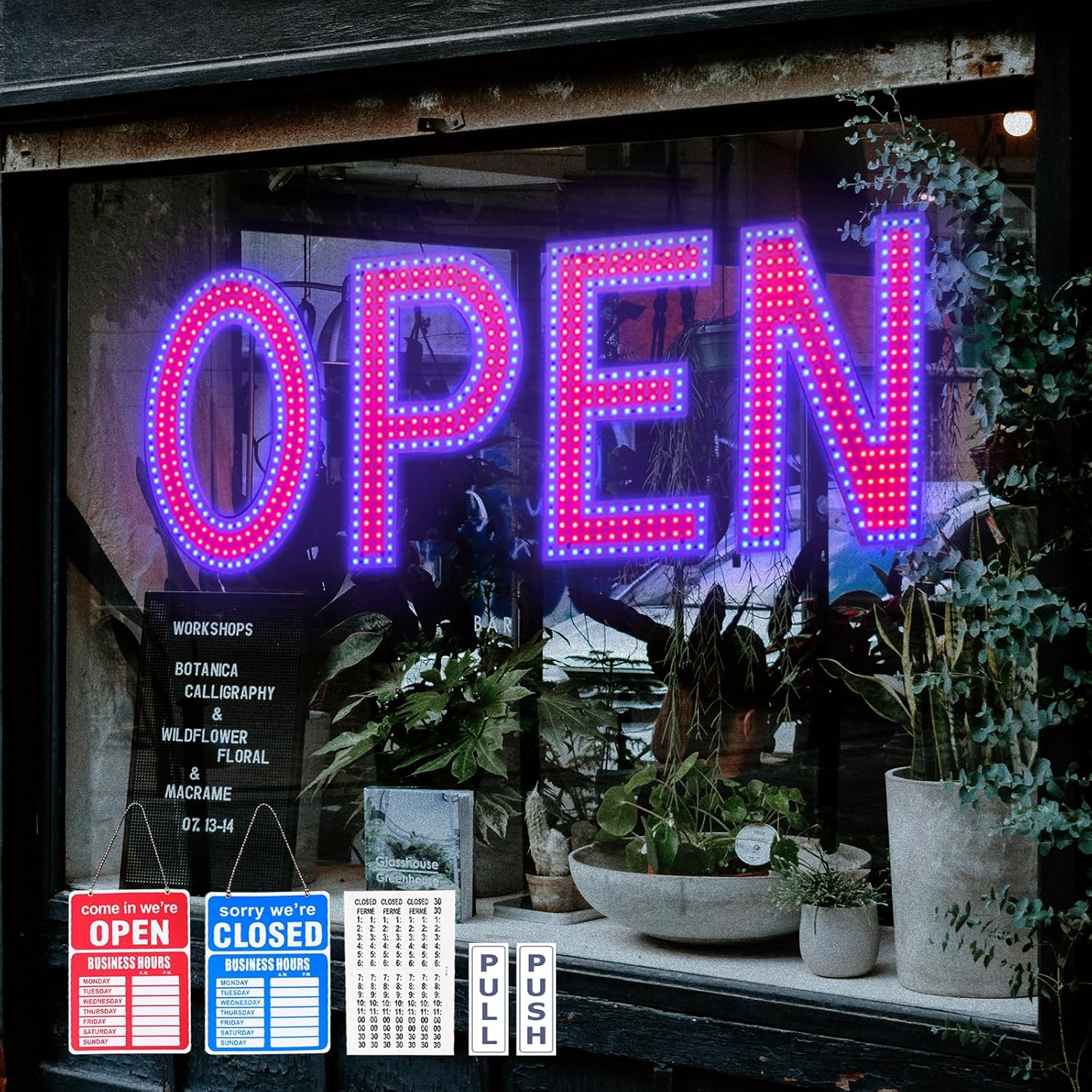 Detalle de Thirdpolite 40"x14" LED Open Sign, Dimmable Red and Blue