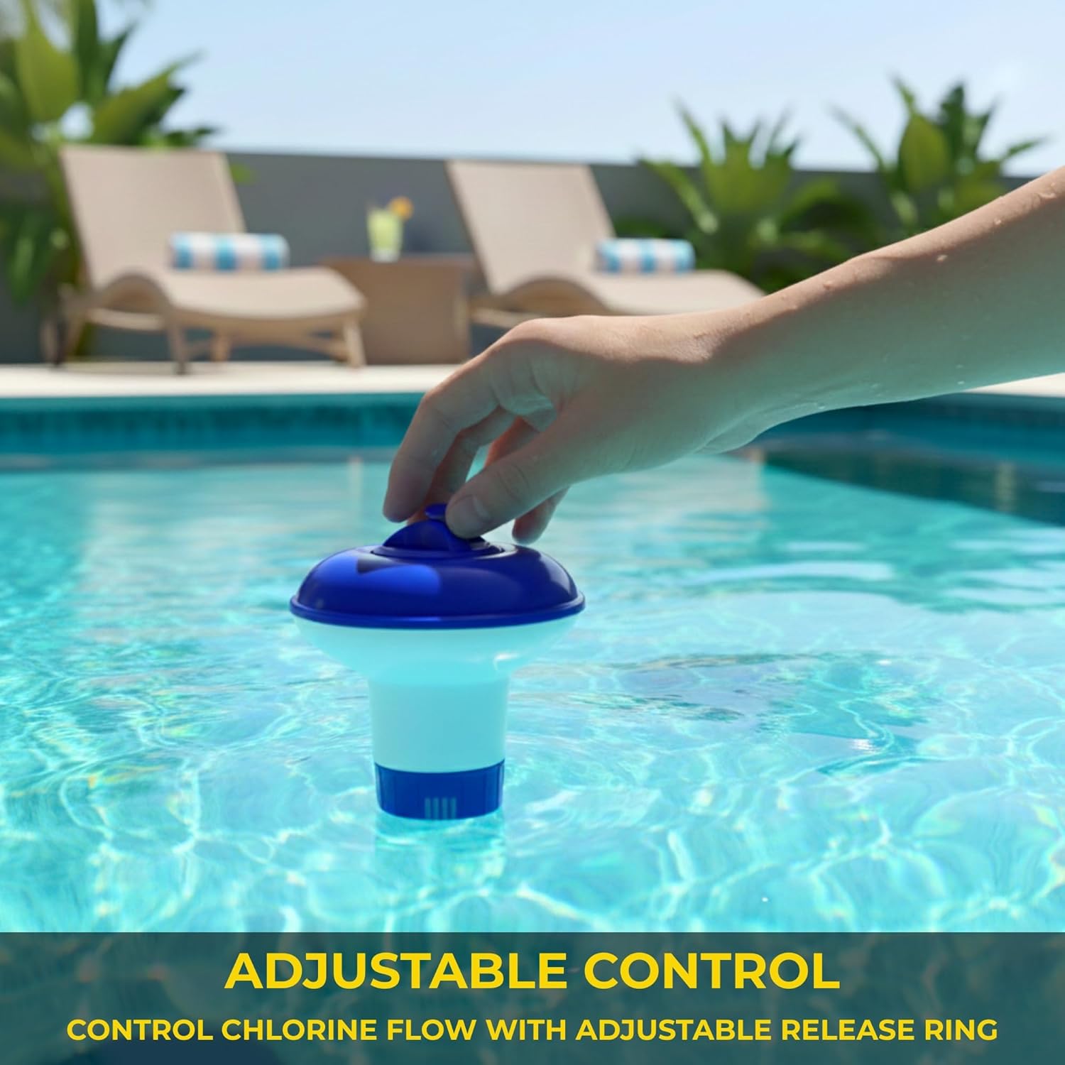 Thumbnail 2 de 5 Inch Floating Chlorine Dispenser for Hot Tubs & Pools – Adjustable ABS Tablet Floater with Lockable Cap