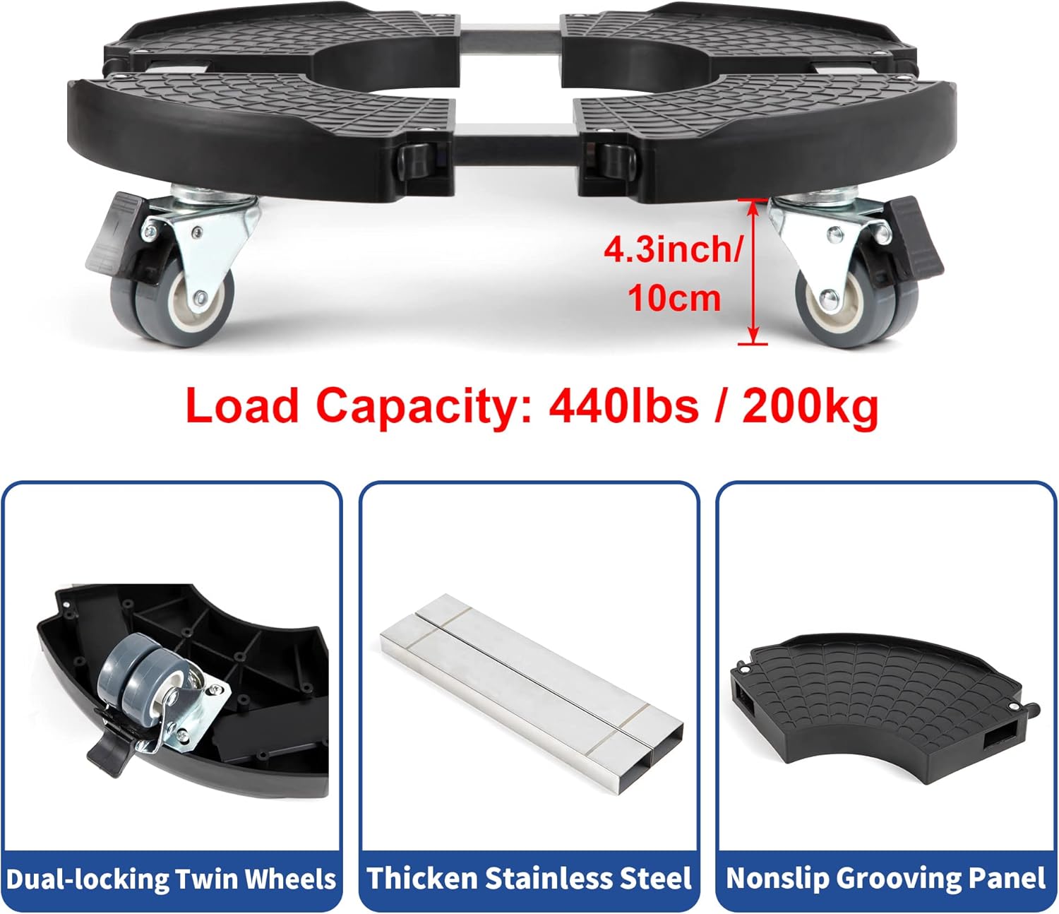 Thumbnail 1 de W B D WEIBIDA sottovaso con ruote regolabile Ø 40-54 cm fino a 200 kg, carrello portavasi rotabile 360° (nero)