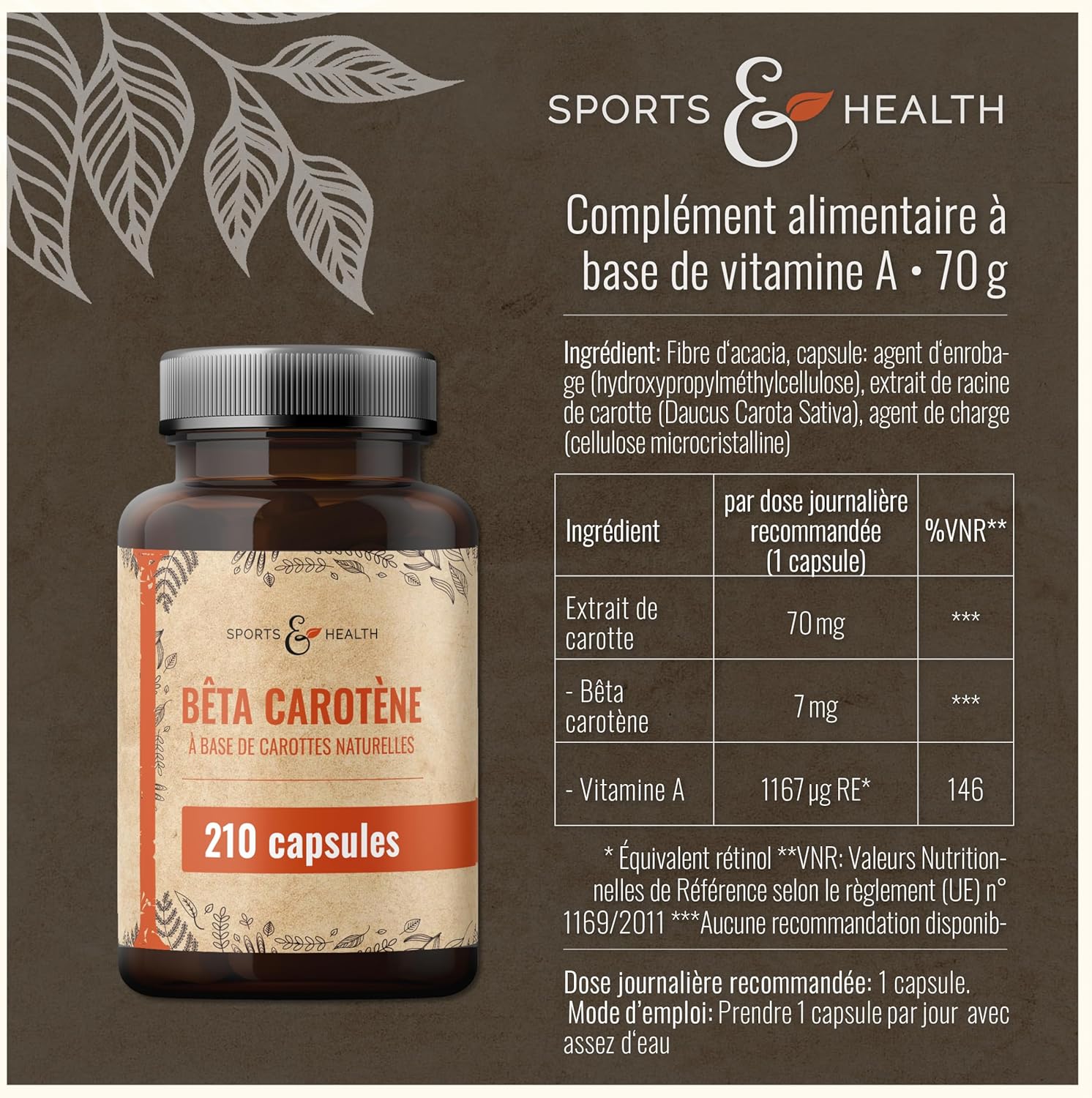 Detalle 2 de Capsules de Bêta-Carotène Issues de Carottes Naturelles – 210 gélules bronzantes, 7 mg par gélule