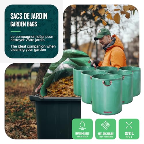 Thumbnail 6 de VOUNOT Sacs à Déchets XXL 272L – Lot de 6 sacs de jardin résistants et réutilisables avec poignées et cerclage