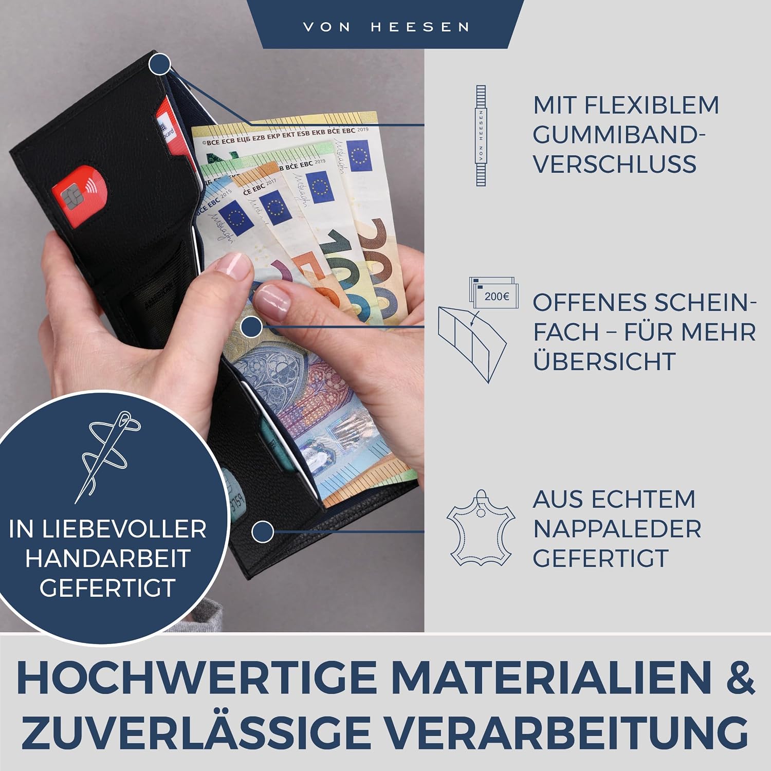 Detalle 2 de VON HEESEN Slim Wallet mit 5 Kartenfächern