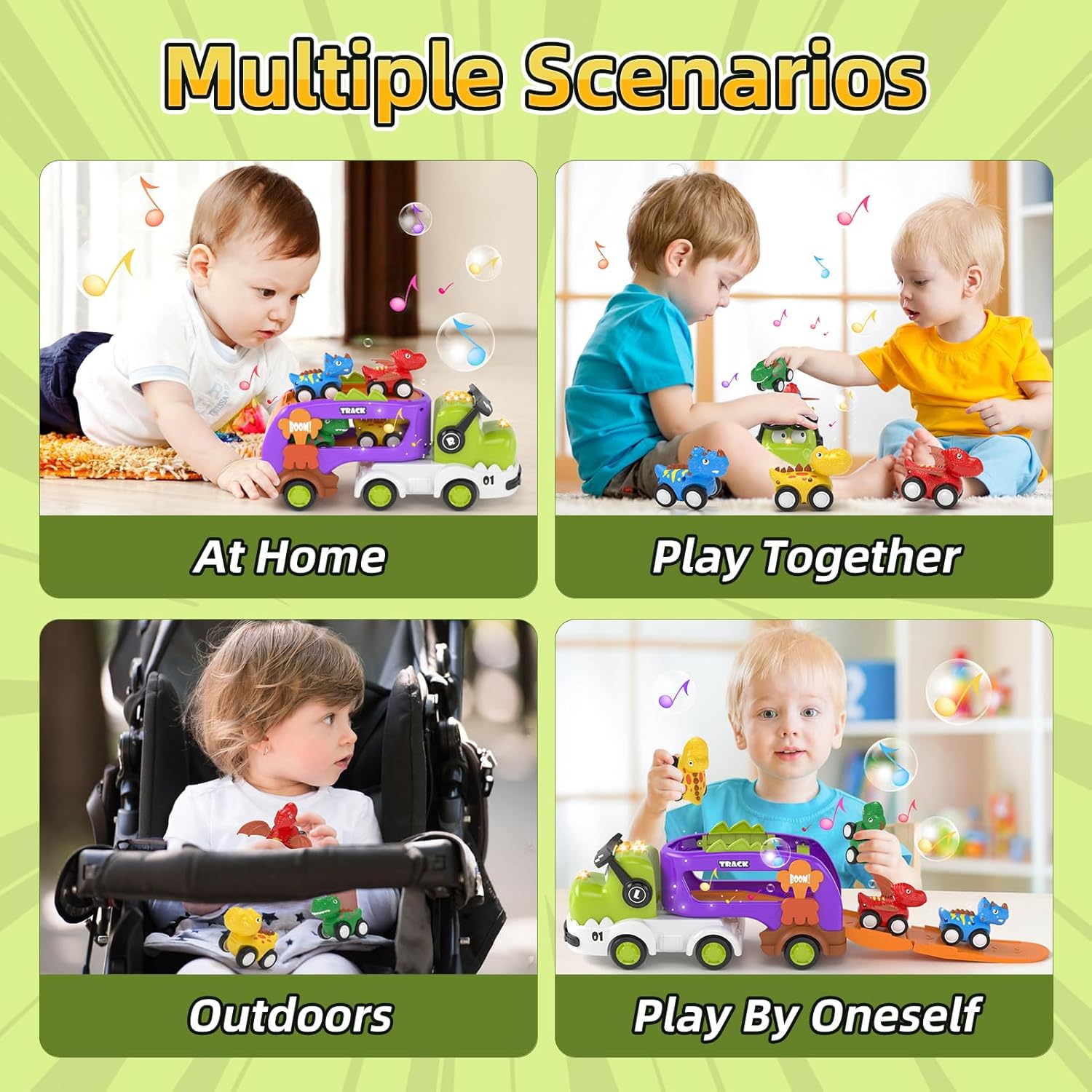 Thumbnail 2 de Usrela 5-in-1 Dinosaur Truck Toy with Sound, Lights & 4 Pull-Back Cars (for ages 2–4)