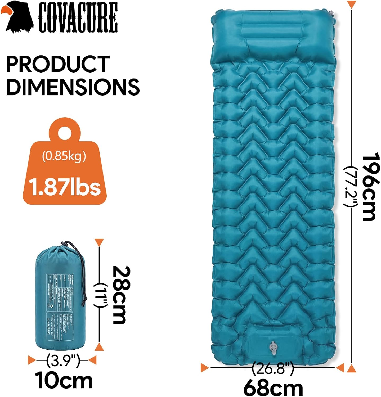 Detalle de COVACURE Camping Mat – 3.9" Thick with Built-in Foot Pump