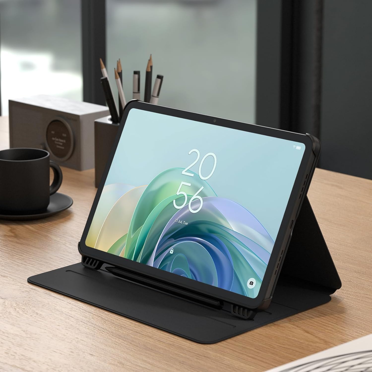 Thumbnail 6 de TCL Tab 11 Gen 2 tablet case – slim PU leather flip cover with 3 viewing angles, magnetic stylus holder & auto sleep/wake (Black)