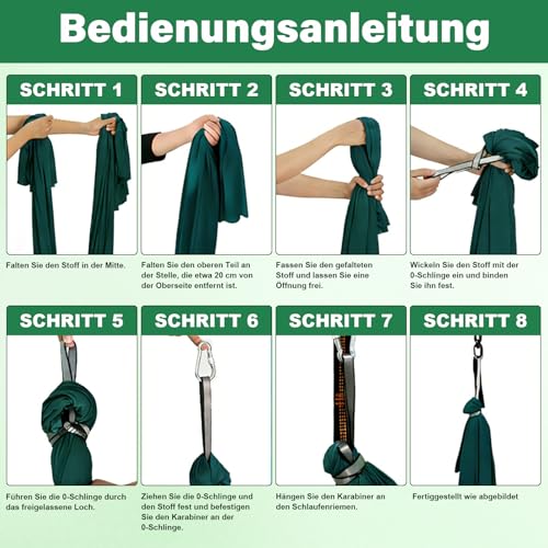 Detalle 1 de Kutixth Hängematte mit Befestigung – 150 x 280 cm, Dunkelgrün, 200 kg Maximallast