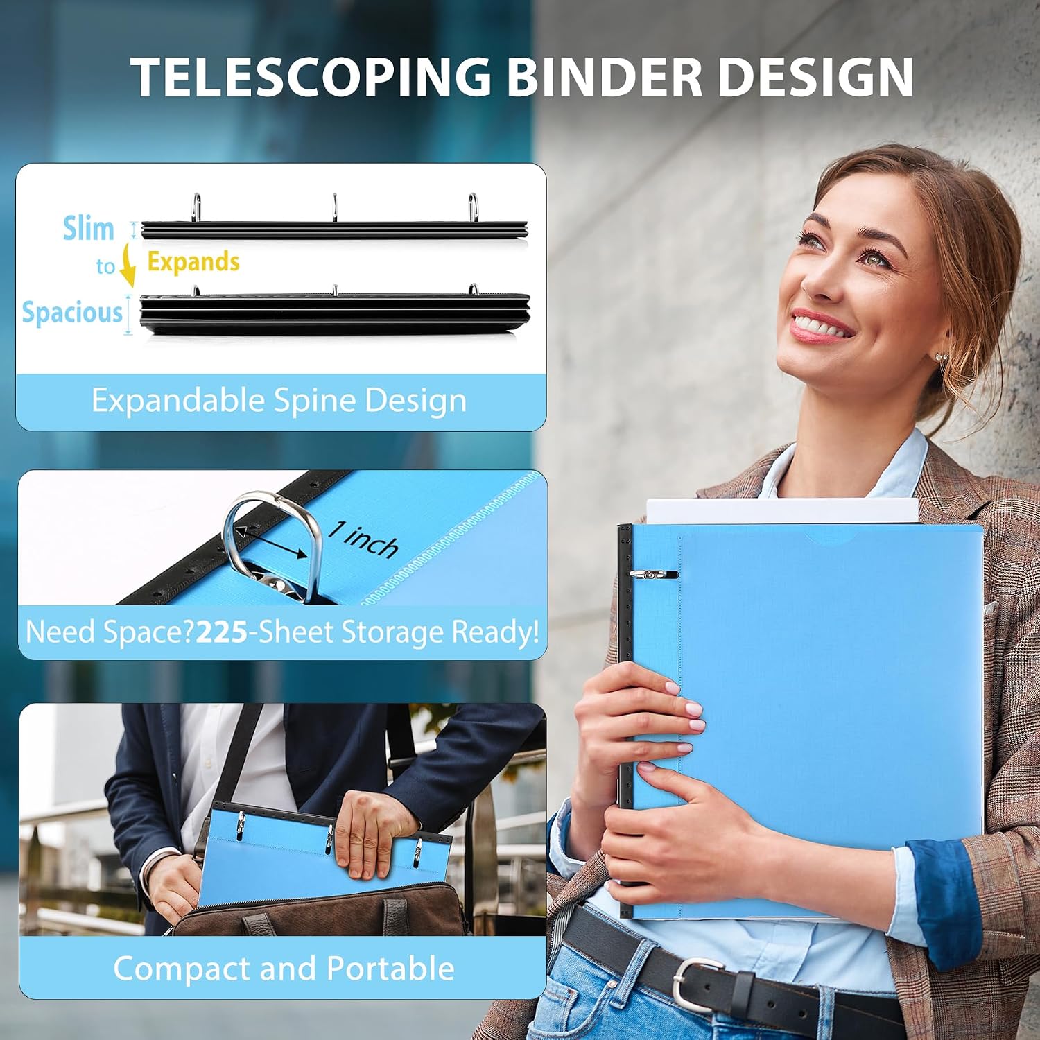 Detalle 2 de WOT I WO-1INCH-4C 4-Pack Telescoping 3-Ring Binders, 1-Inch, 225-Sheet Capacity