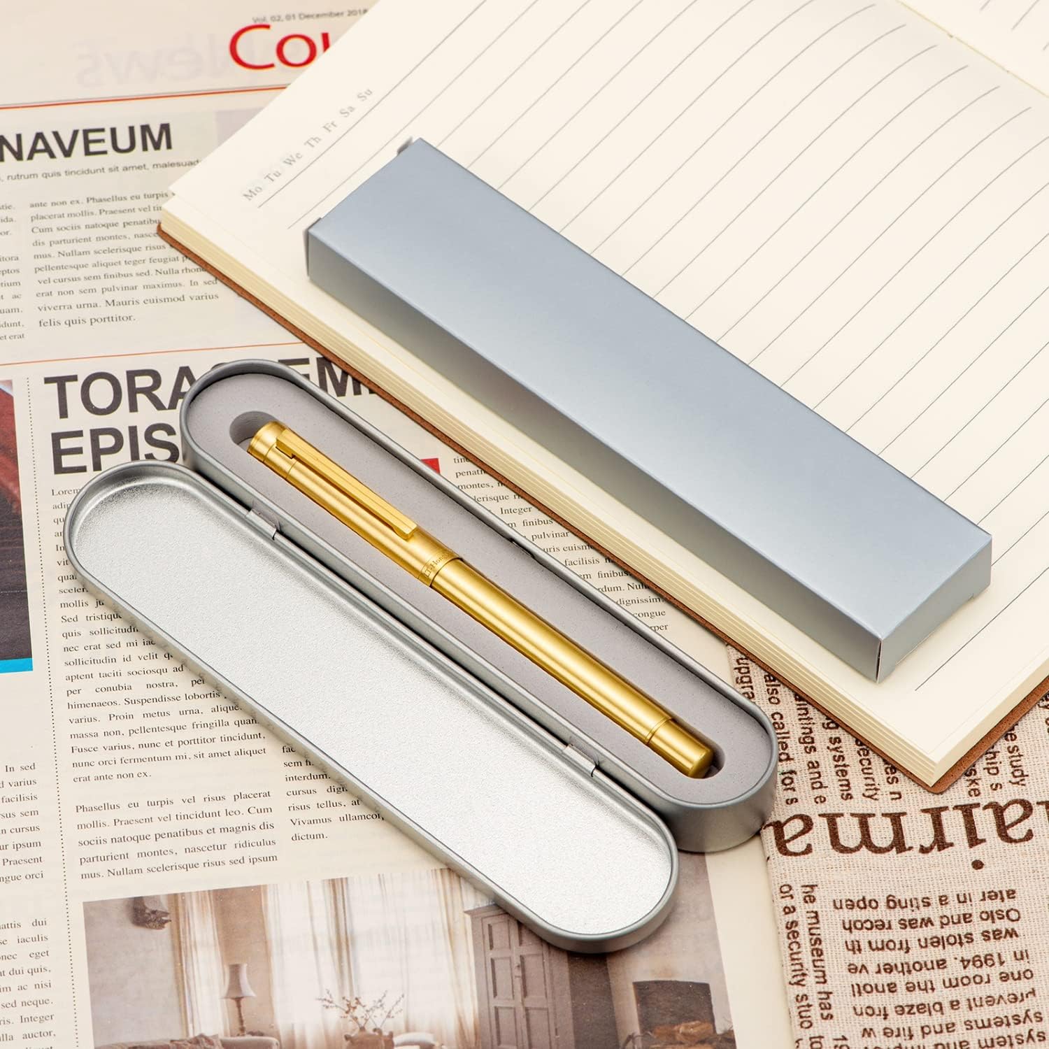 Thumbnail 1 de Hongdian Raw Brass Fountain Pen with Extra Fine Nib — Balanced, Classic Design with Converter and Case