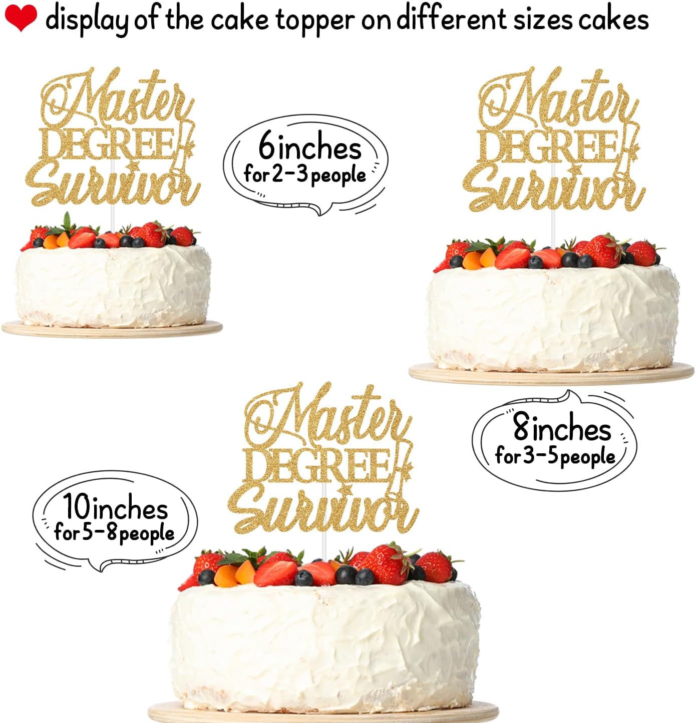 Detalle 2 de Jenrtvis Master Degree Survivor Cake Topper, Gold Glitter Class of 2026
